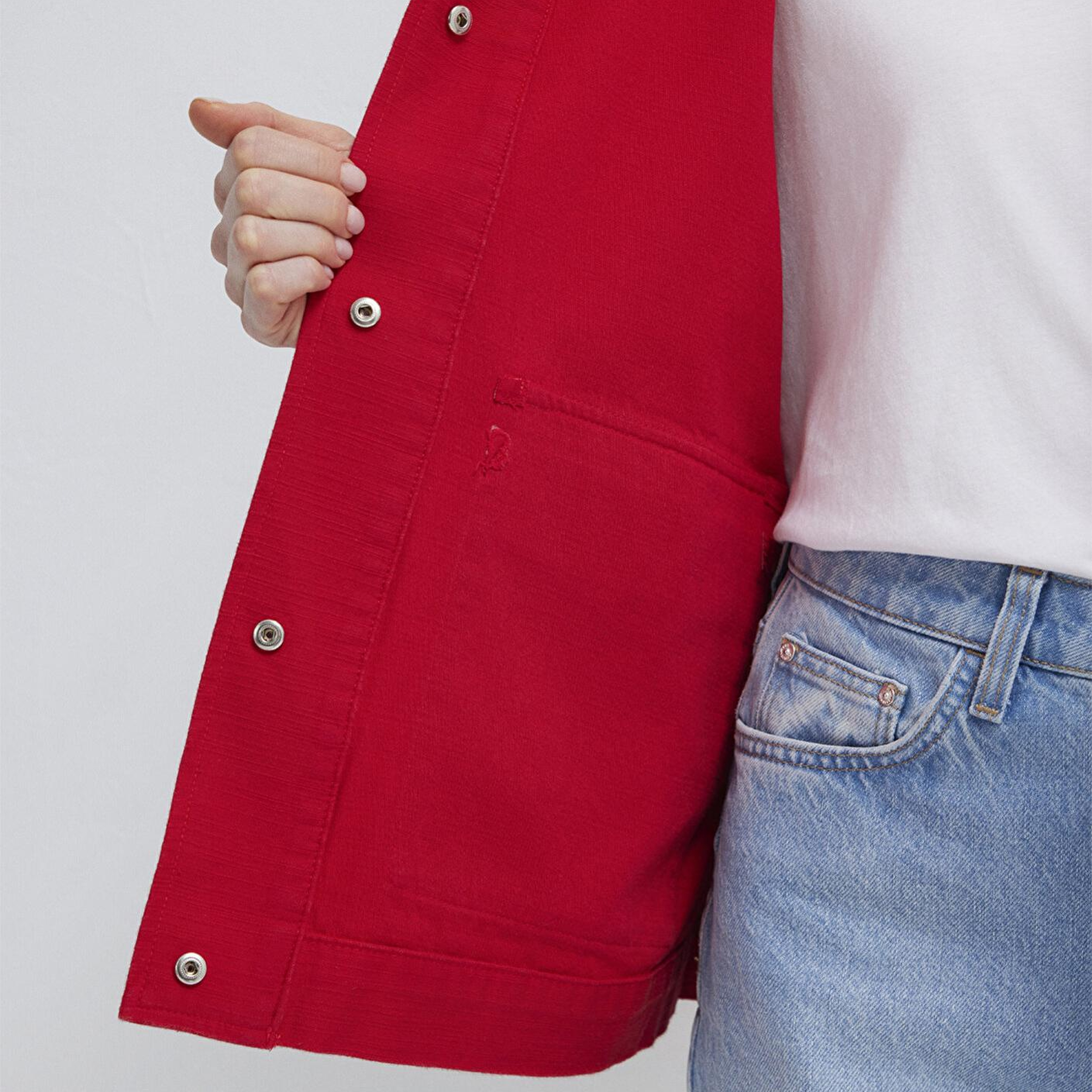 Mavi Kapüşonlu Kırmızı Kısa Ceket Oversize / Geniş Kesim 1110625-70463