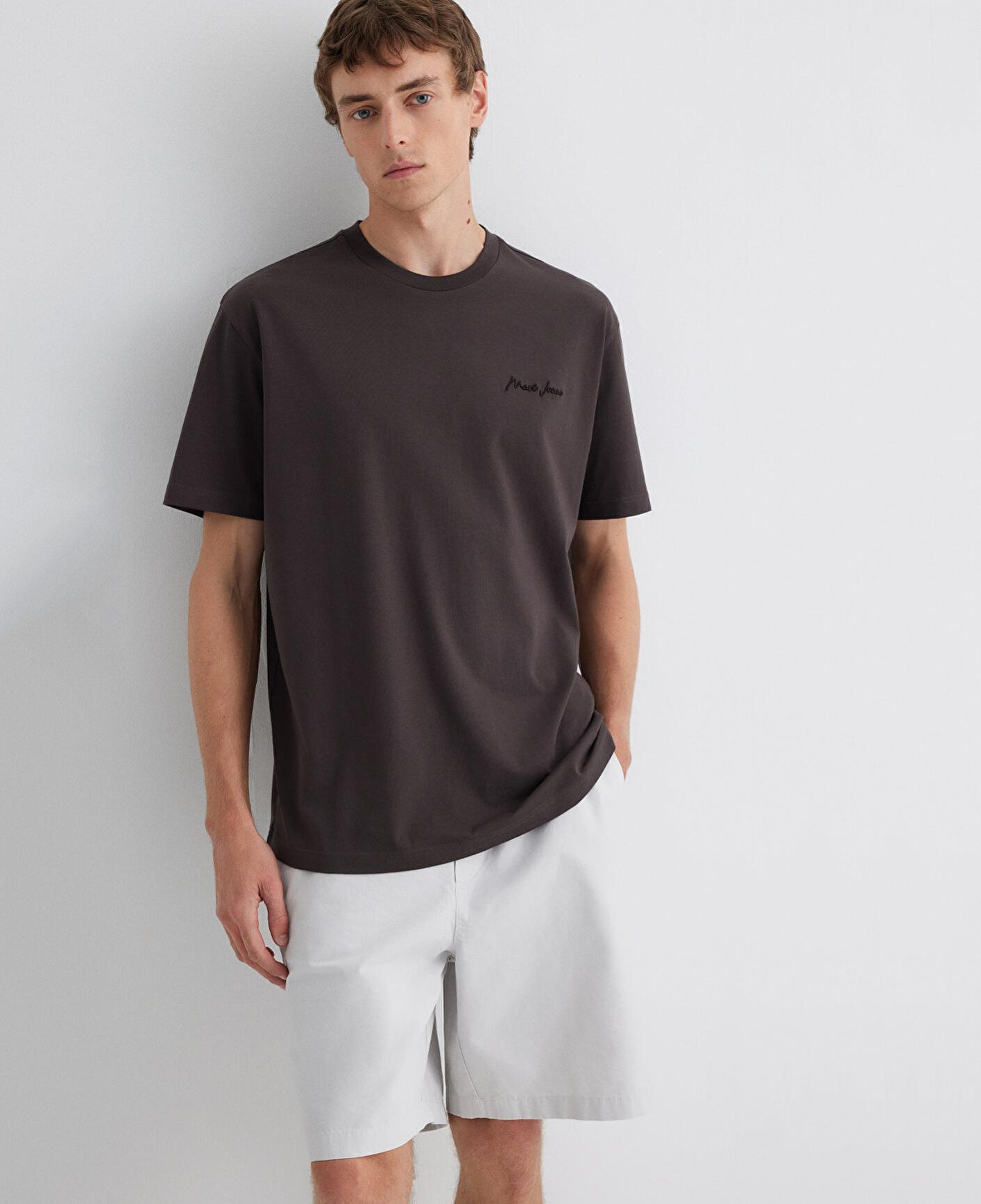 Mavi Mavi Jeans Nakışlı Kahverengi Basic Tişört Loose Fit / Bol Rahat Kesim 0612733-70219