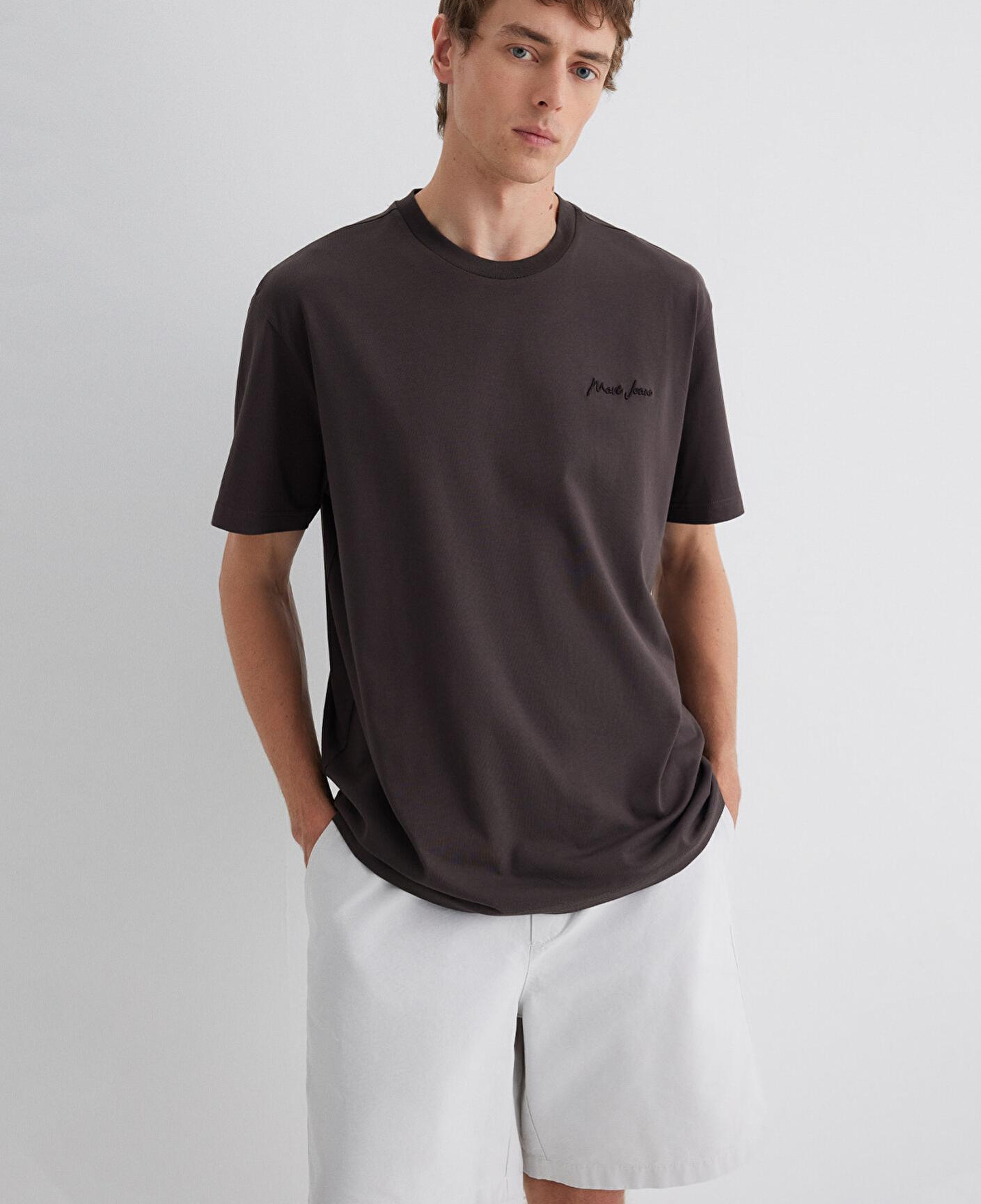 Mavi Mavi Jeans Nakışlı Kahverengi Basic Tişört Loose Fit / Bol Rahat Kesim 0612733-70219