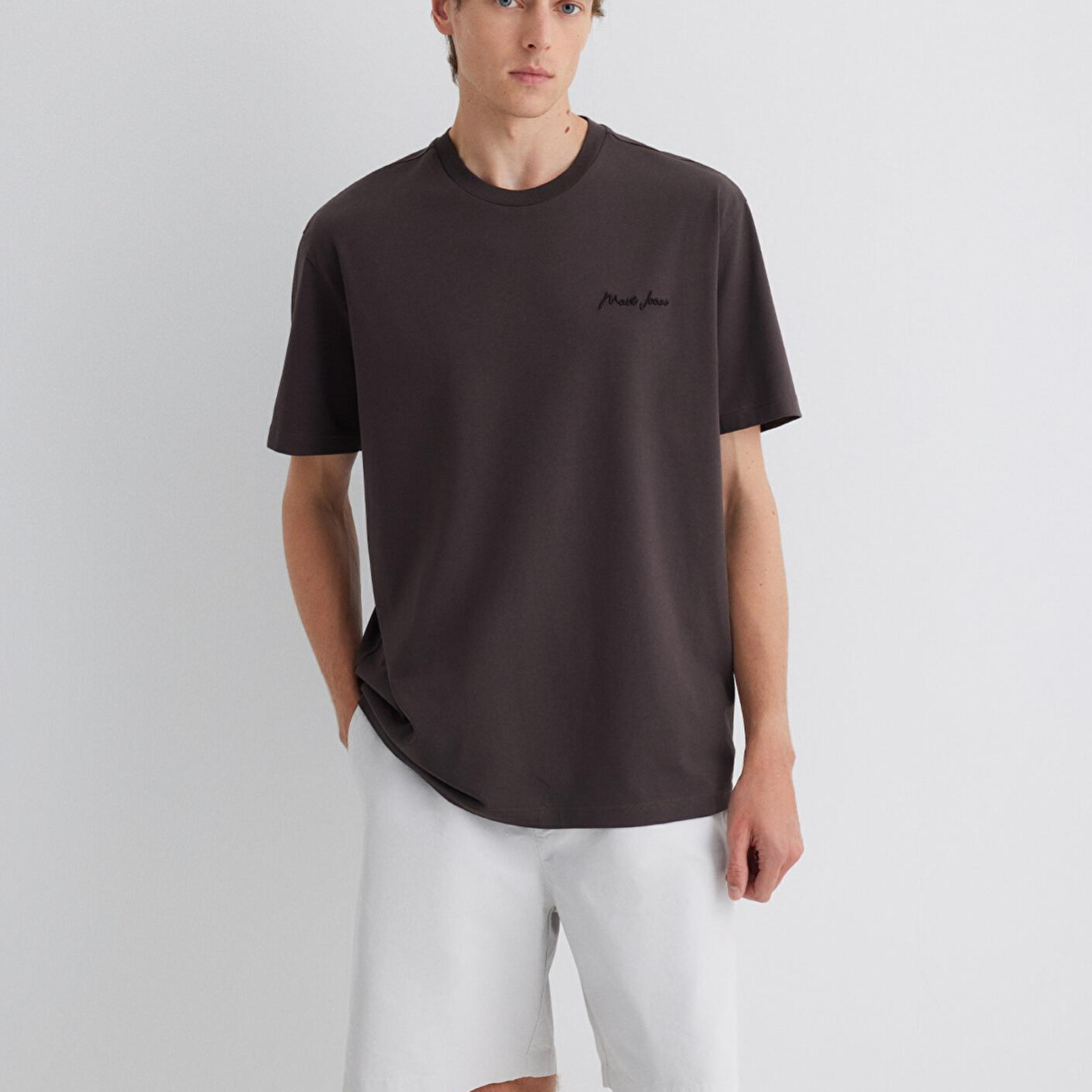 Mavi Mavi Jeans Nakışlı Kahverengi Basic Tişört Loose Fit / Bol Rahat Kesim 0612733-70219