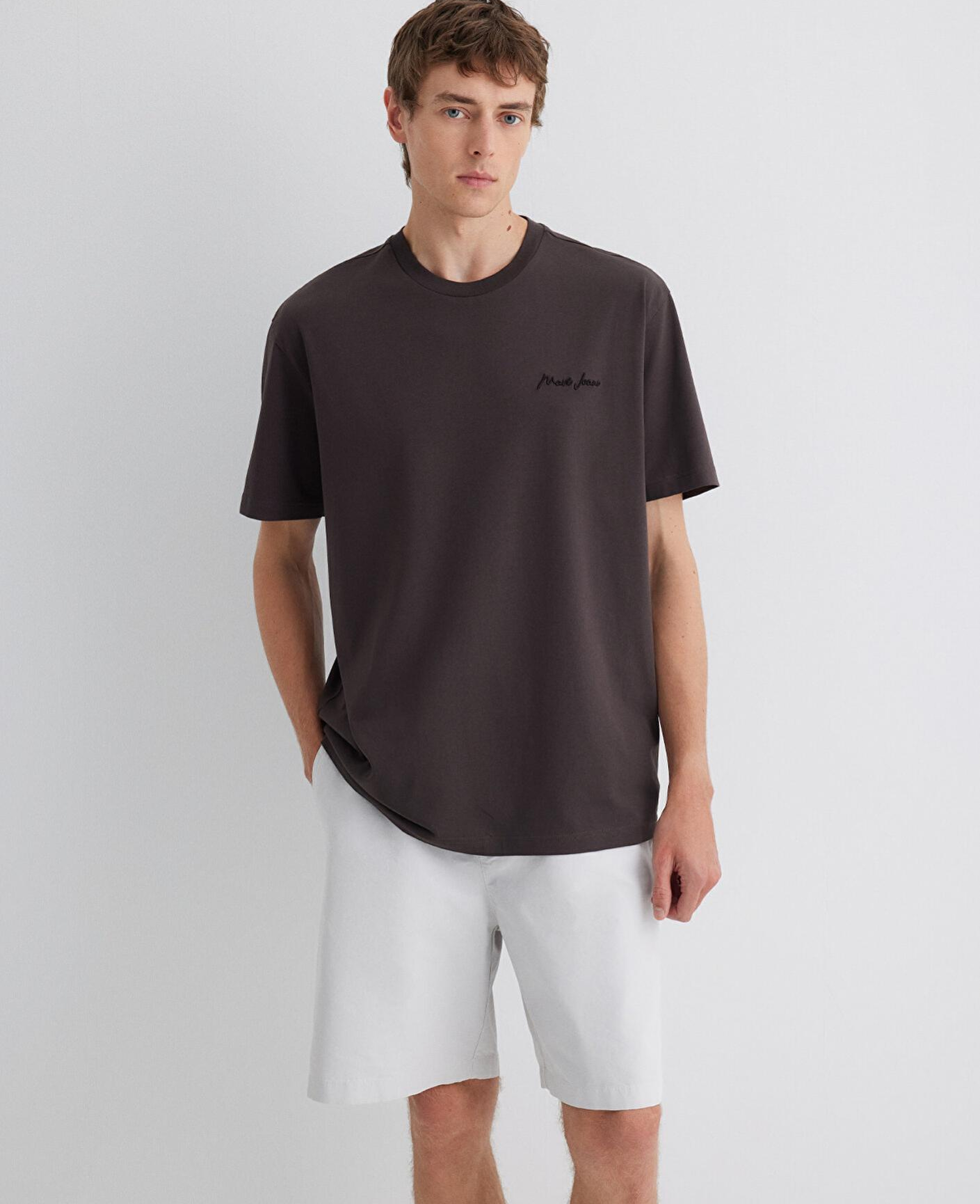 Mavi Mavi Jeans Nakışlı Kahverengi Basic Tişört Loose Fit / Bol Rahat Kesim 0612733-70219