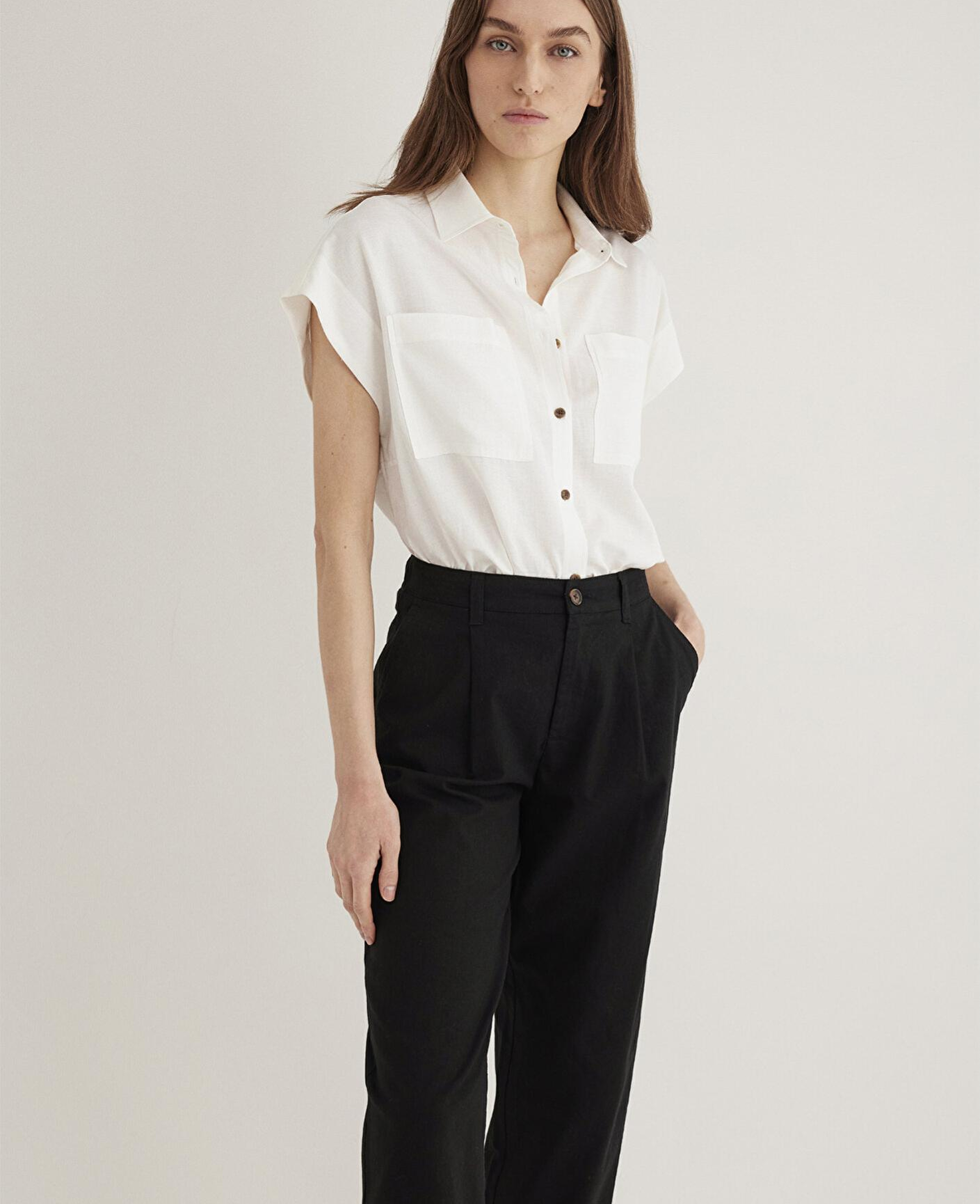 Mavi Keten Karışımlı Ekru Gömlek Loose Fit / Bol Rahat Kesim 1211090-70057