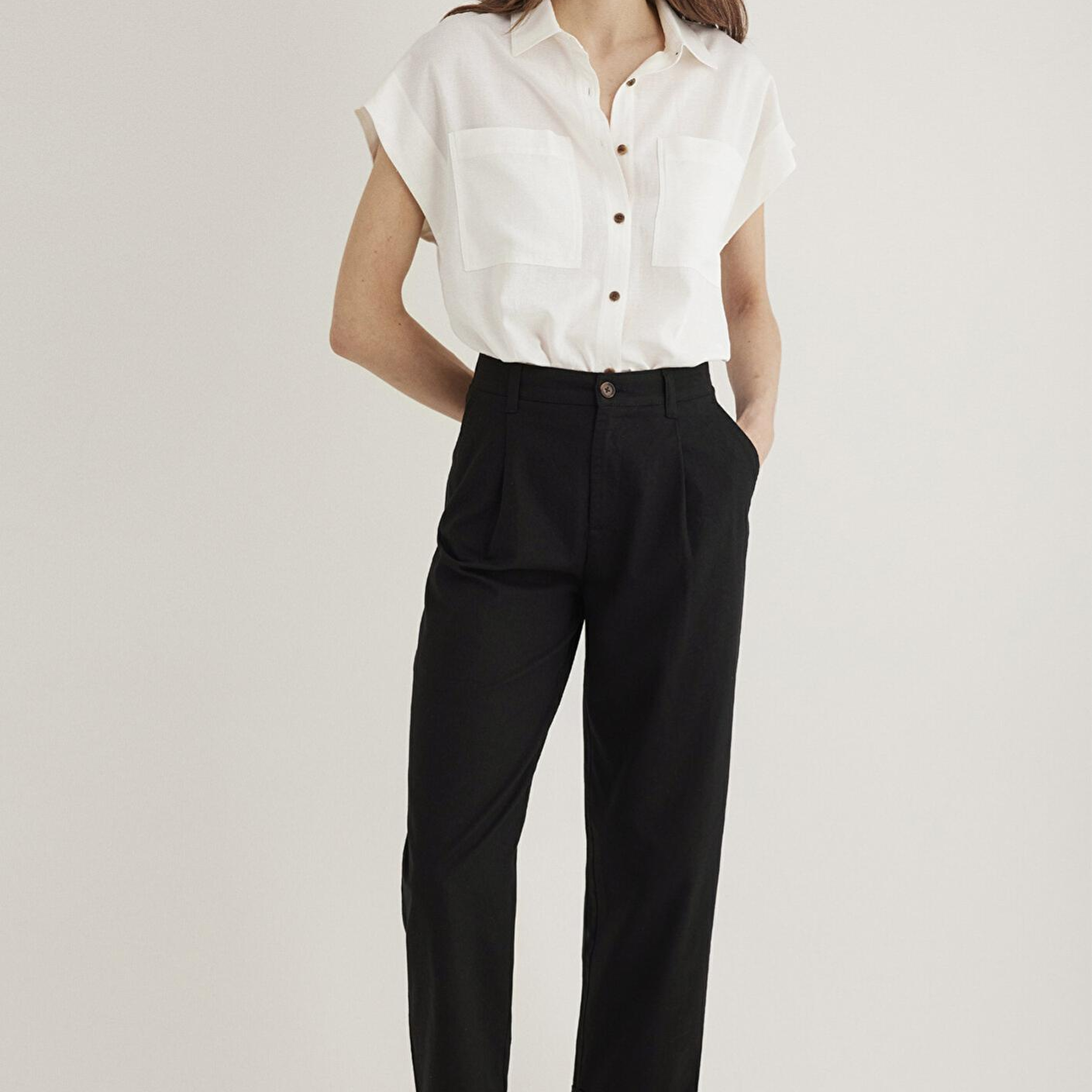 Mavi Keten Karışımlı Ekru Gömlek Loose Fit / Bol Rahat Kesim 1211090-70057