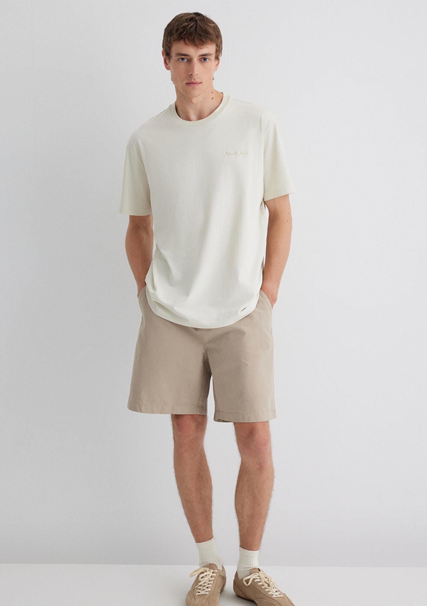 Mavi Mavi Jeans Nakışlı Ekru Basic tişört Loose Fit / Bol Rahat Kesim 0612733-70134