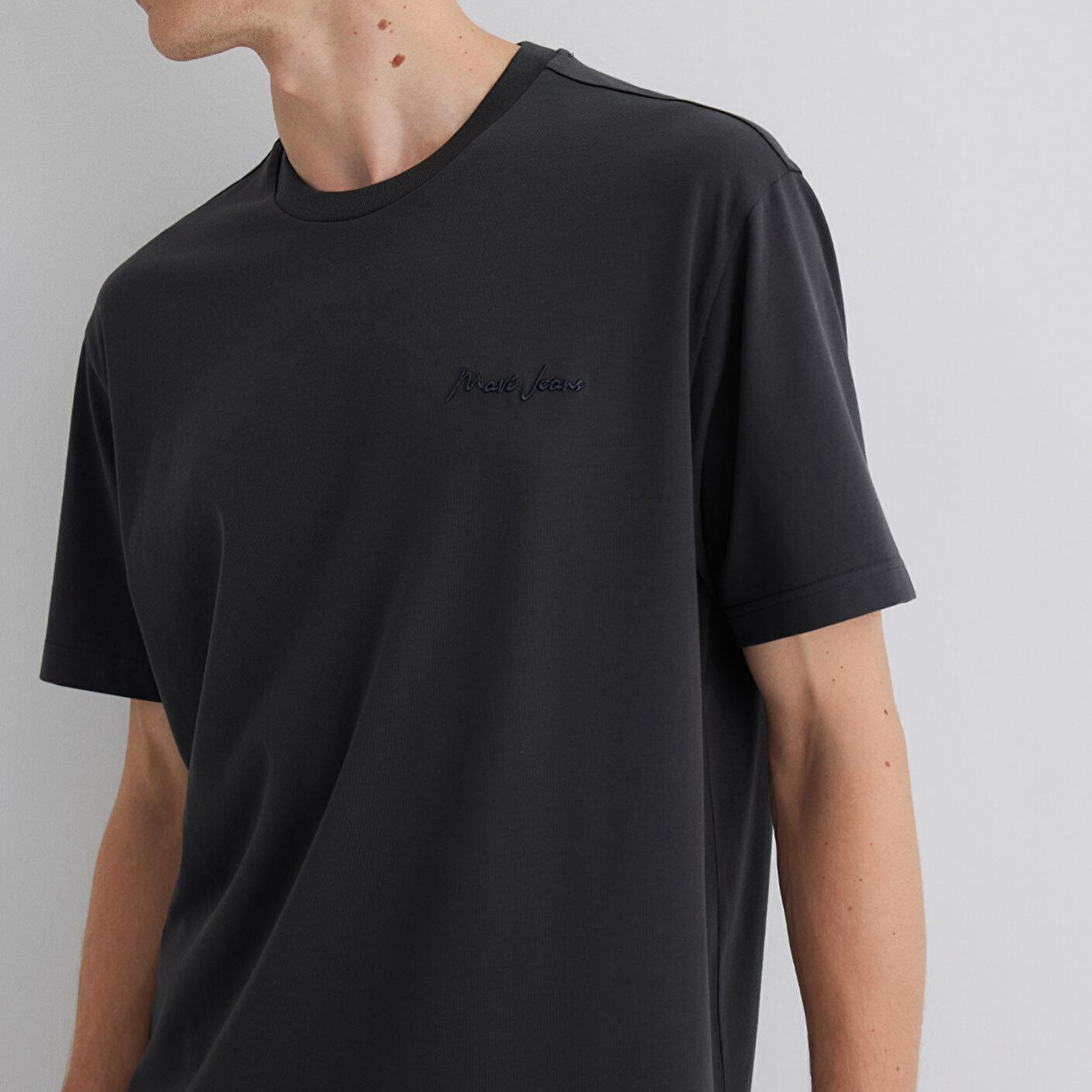 Mavi Mavi Jeans Nakışlı Antrasit Basic Tişört Loose Fit / Bol Rahat Kesim 0612733-70092