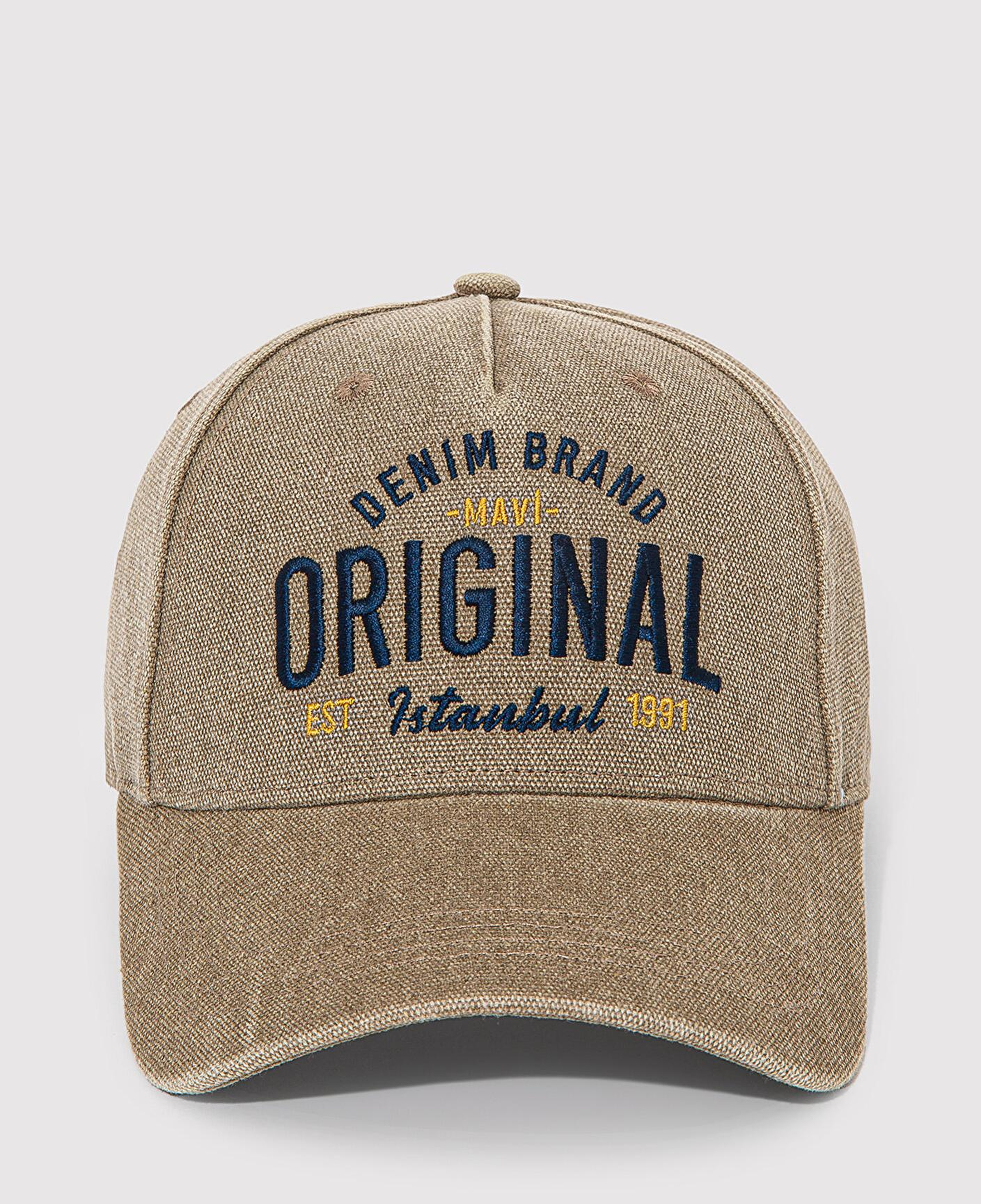 Mavi İşlemeli Bej Şapka 0911813-70202