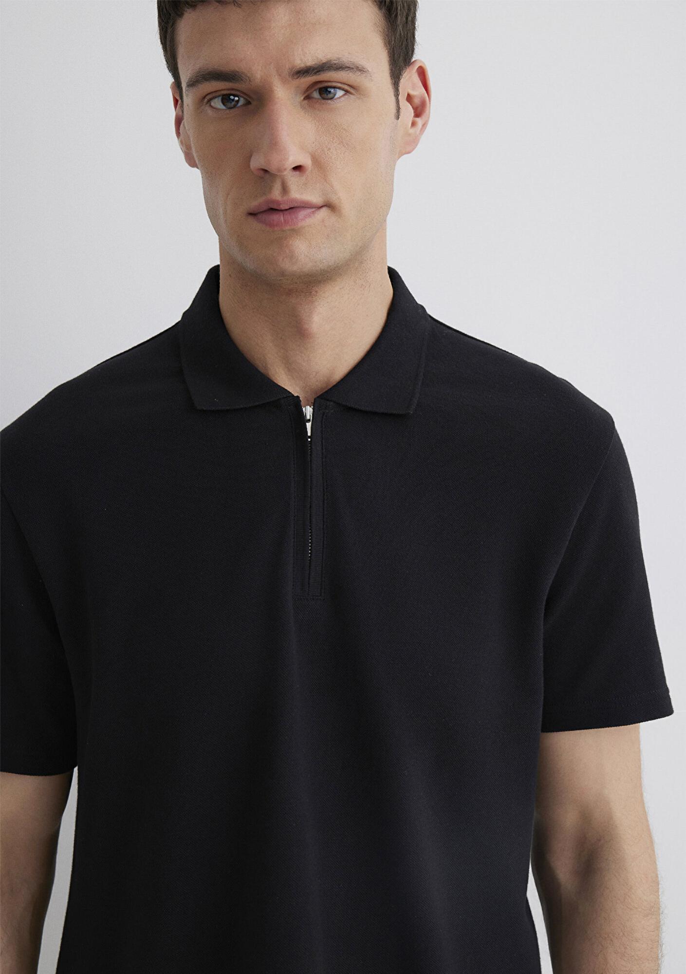 Mavi Yarı Fermuarlı Siyah Polo Tişört Regular Fit / Normal Kesim 0612525-900