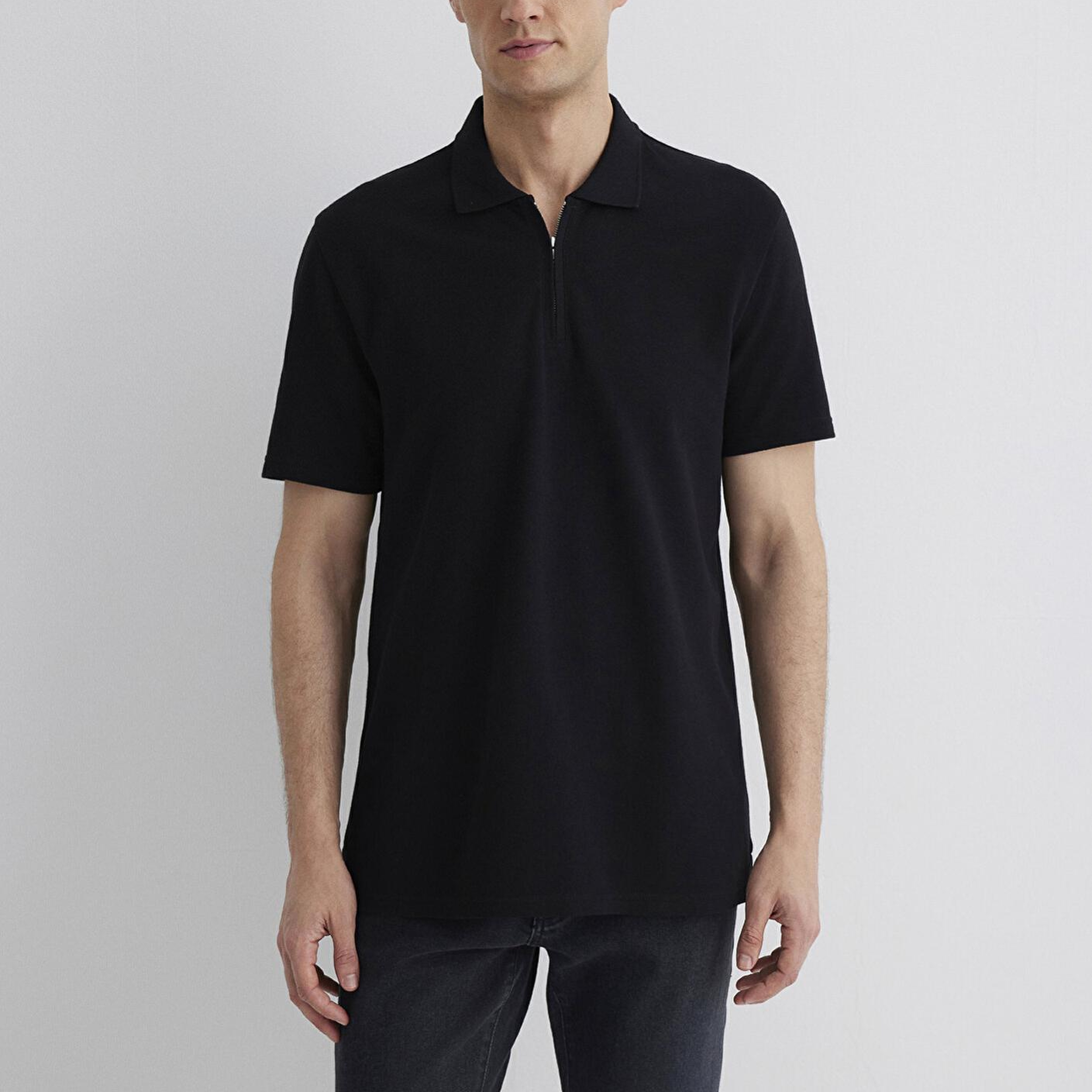 Mavi Yarı Fermuarlı Siyah Polo Tişört Regular Fit / Normal Kesim 0612525-900