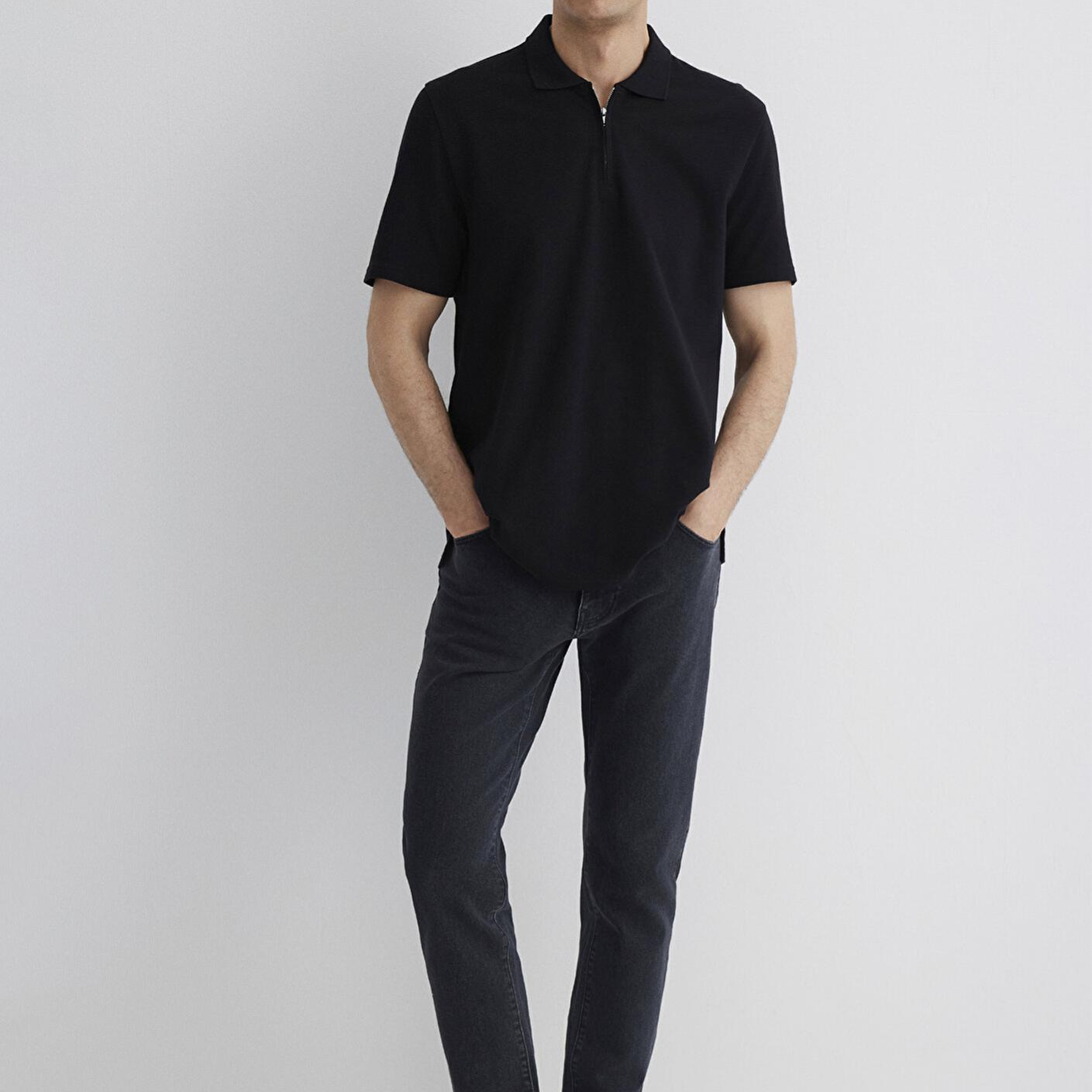 Mavi Yarı Fermuarlı Siyah Polo Tişört Regular Fit / Normal Kesim 0612525-900