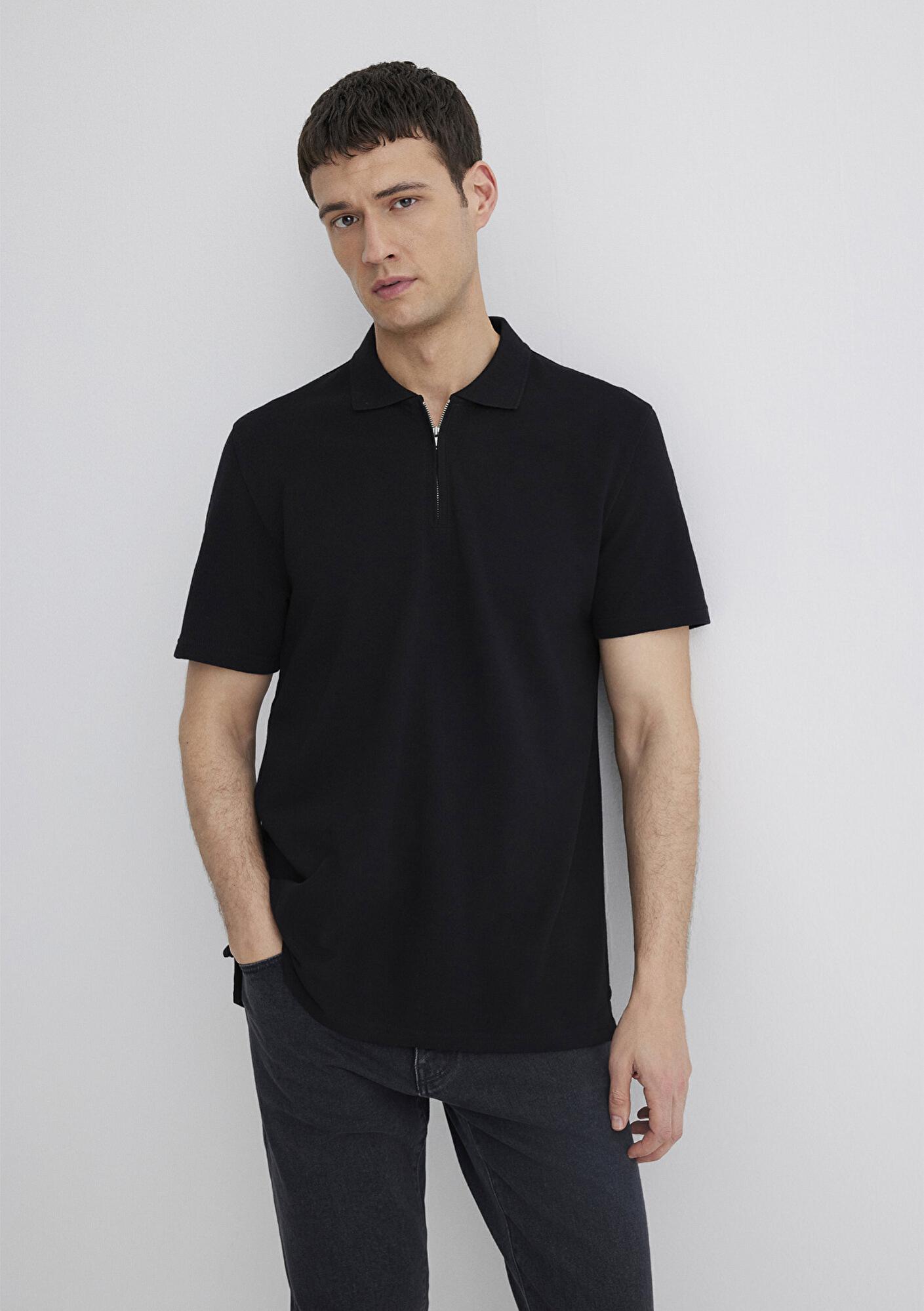 Mavi Yarı Fermuarlı Siyah Polo Tişört Regular Fit / Normal Kesim 0612525-900