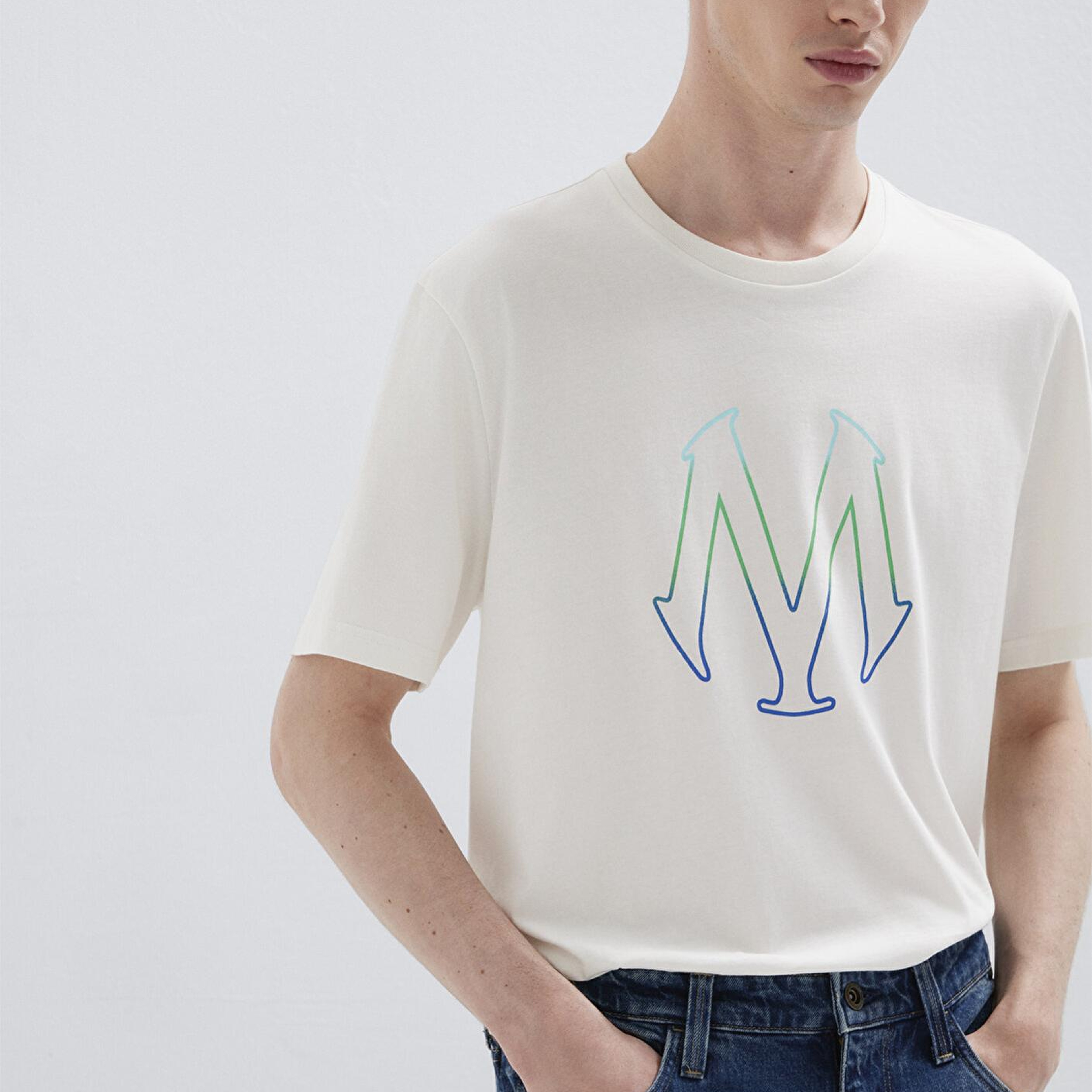 Mavi Mavi Logo Baskılı Ekru Tişört Regular Fit / Normal Kesim 0610635-70057