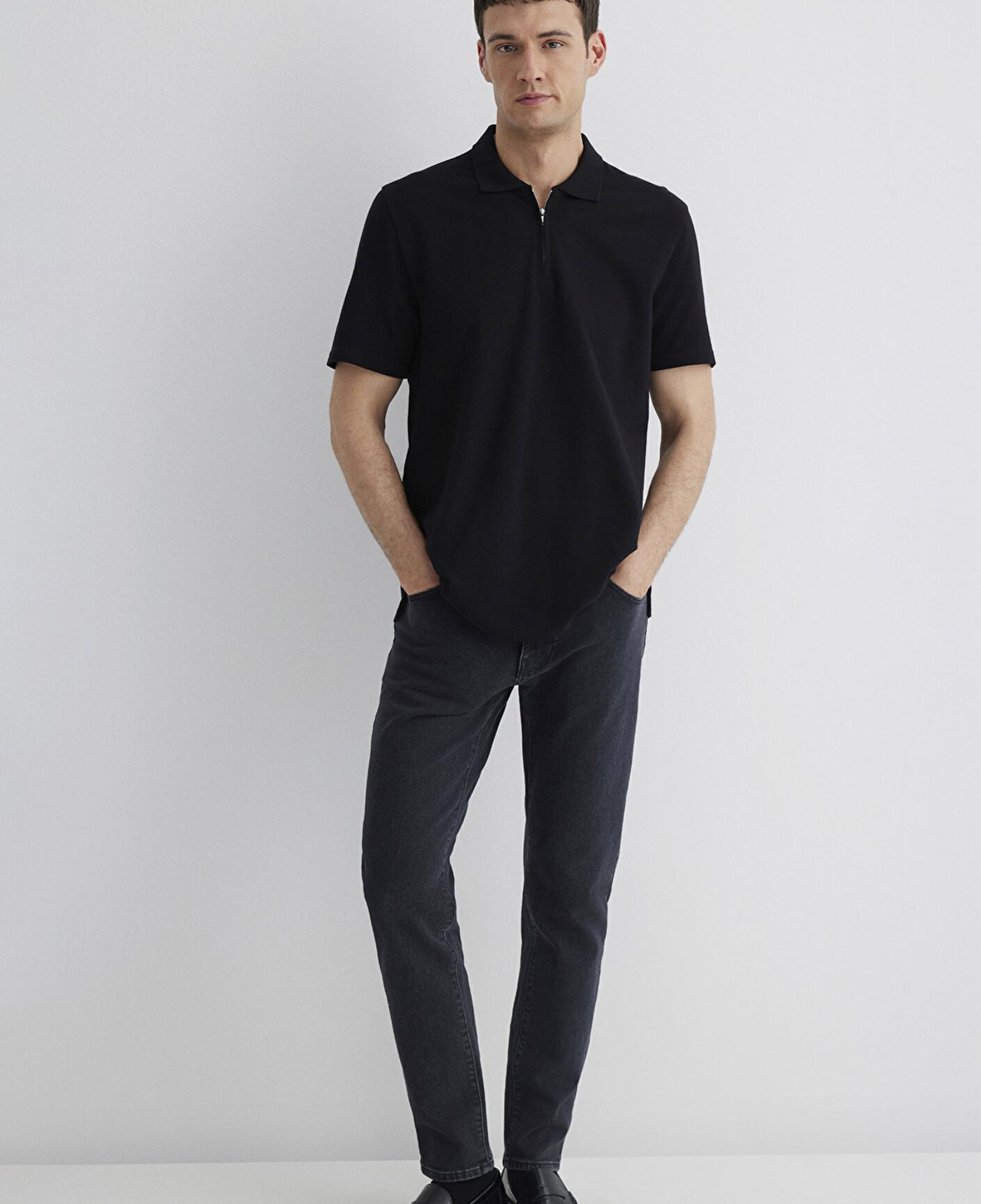 Mavi Yarı Fermuarlı Siyah Polo Tişört Regular Fit / Normal Kesim 0612525-900