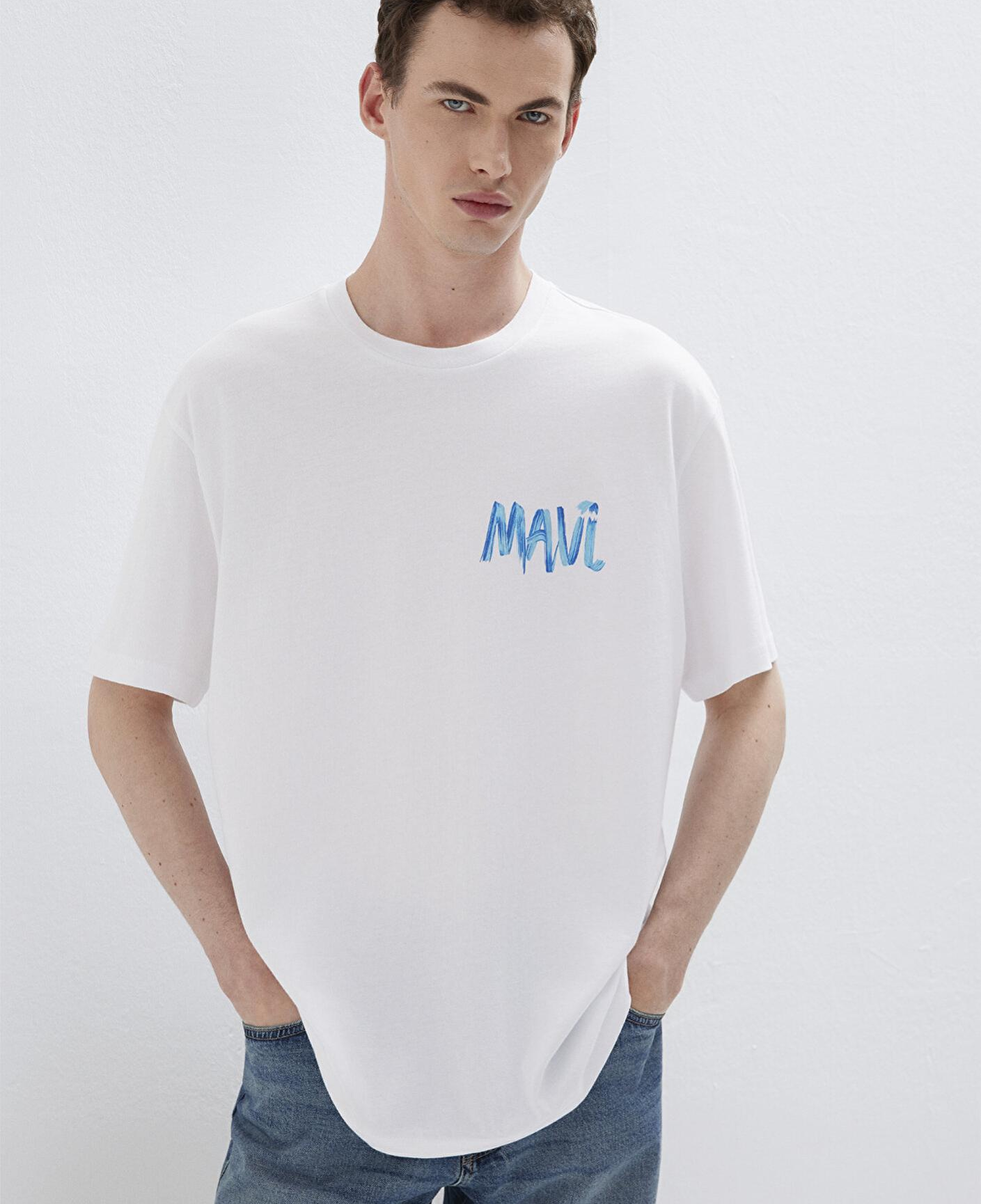 Mavi Mavi Baskılı Beyaz Tişört Loose Fit / Bol Rahat Kesim 0612468-620