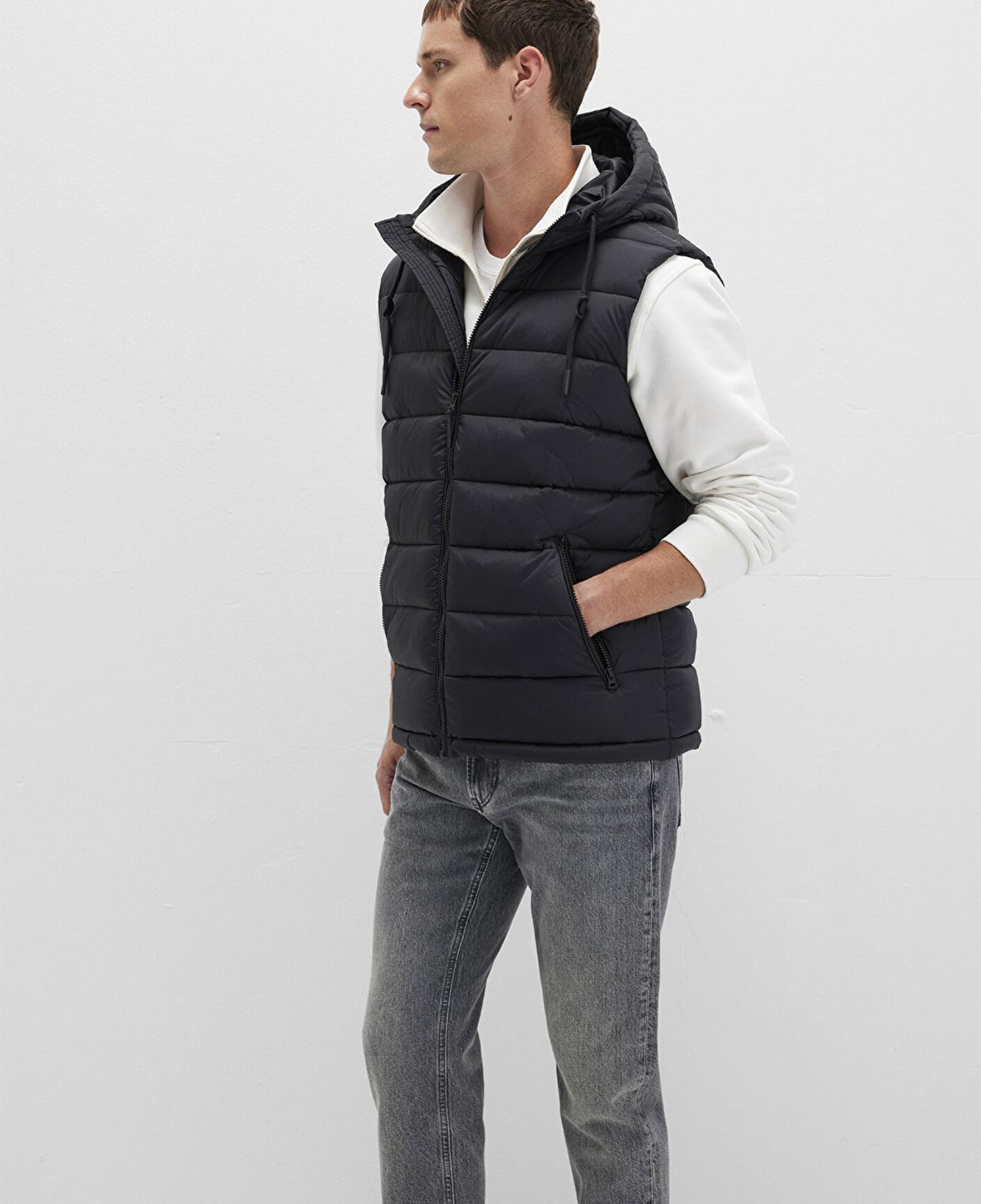 Mavi Kapüşonlu Siyah  Şişme Yelek Regular Fit / Normal Kesim 0110604-71379