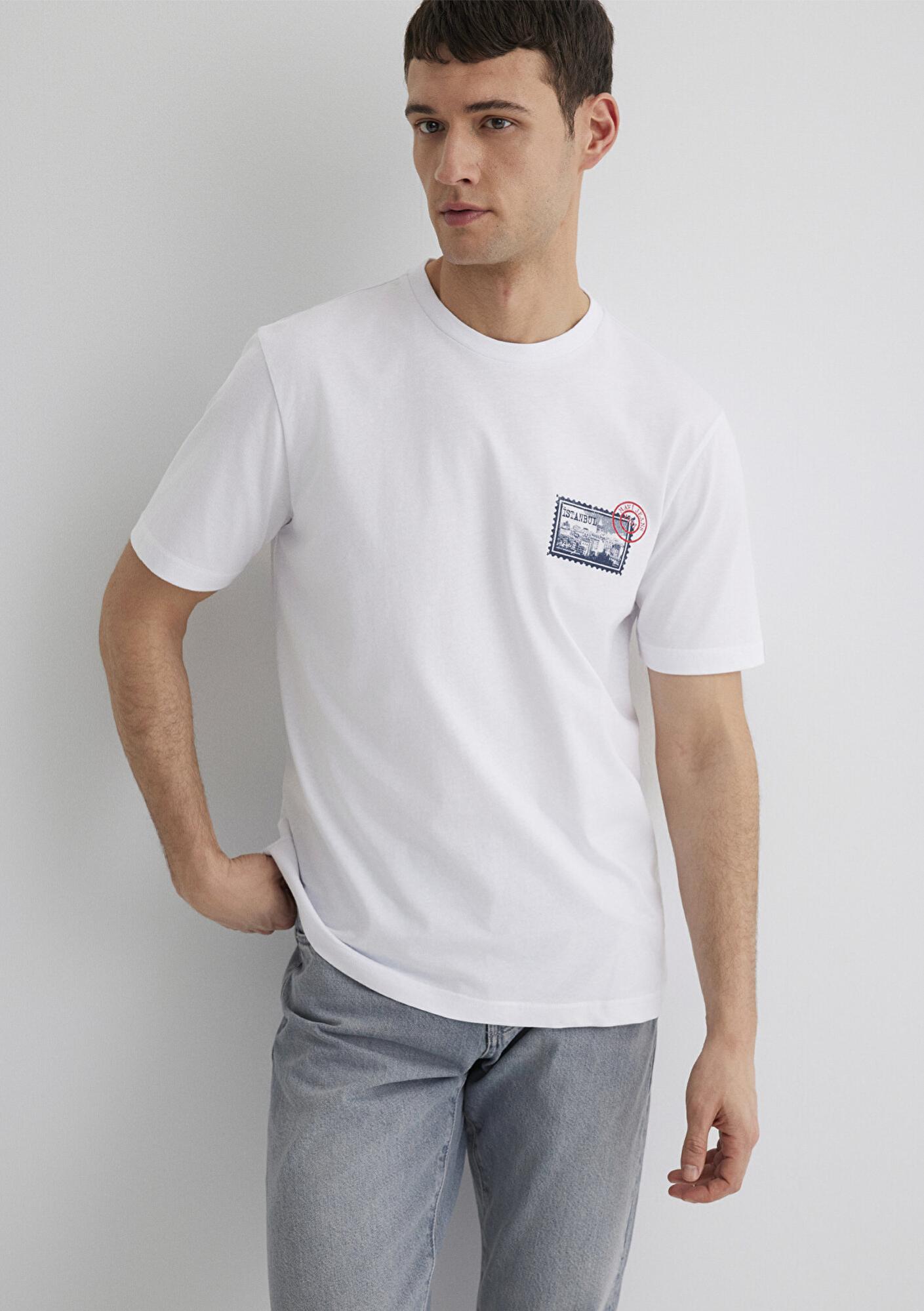 Mavi İstanbul Baskılı Beyaz Tişört Regular Fit / Normal Kesim 0612998-620