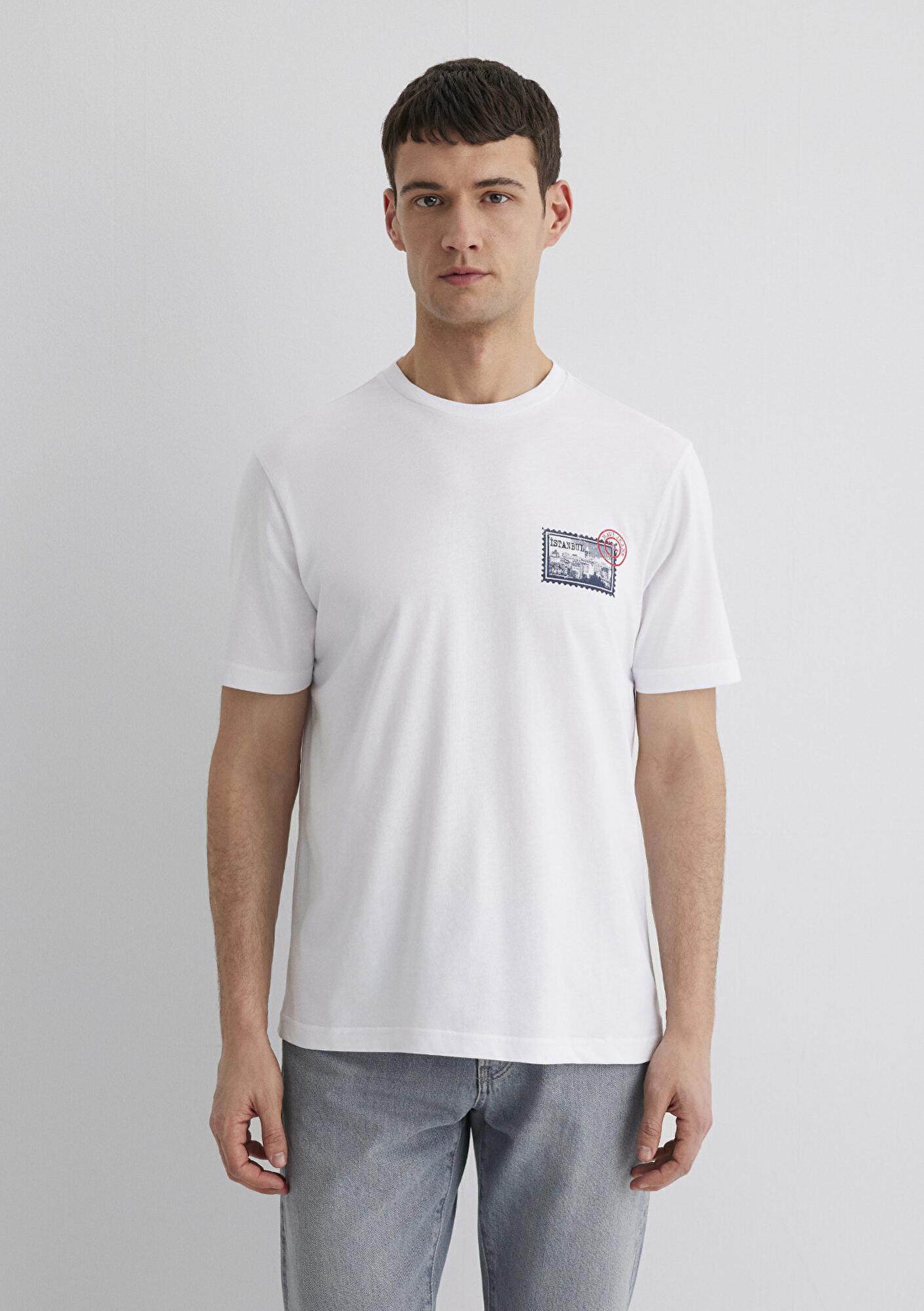 Mavi İstanbul Baskılı Beyaz Tişört Regular Fit / Normal Kesim 0612998-620