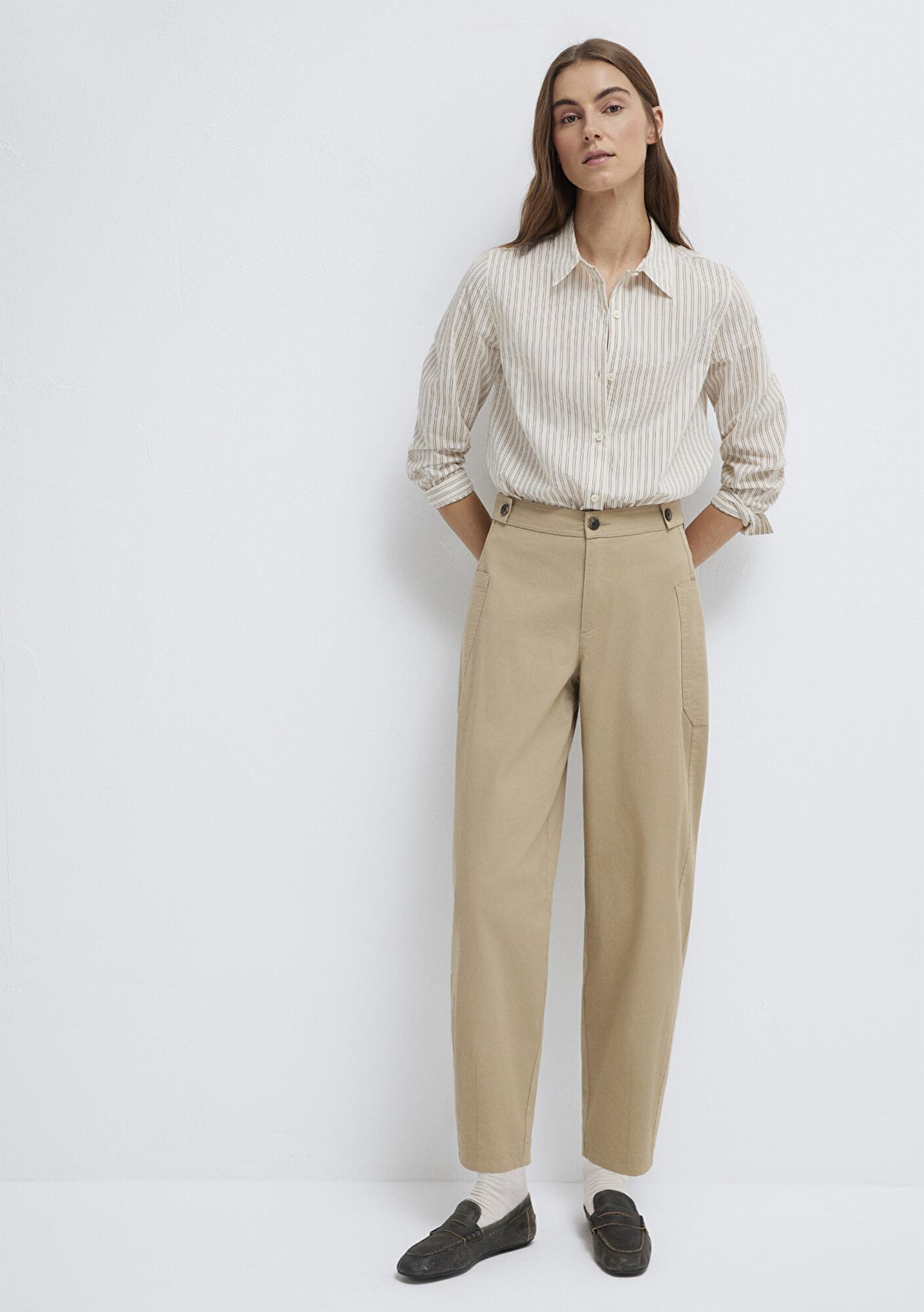 Mavi Çizgili Bej Gömlek Regular Fit / Normal Kesim 1211389-85431