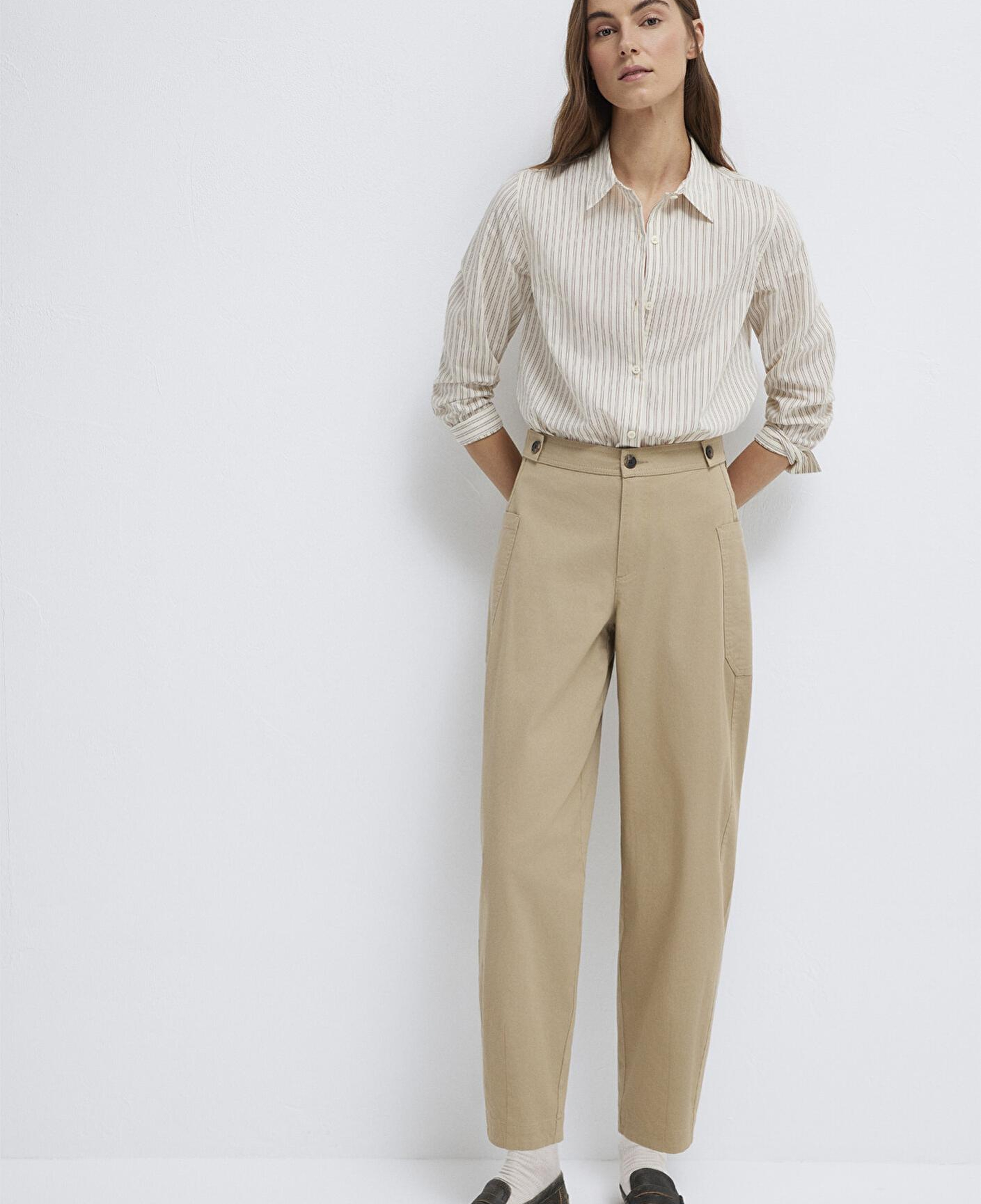 Mavi Çizgili Bej Gömlek Regular Fit / Normal Kesim 1211389-85431