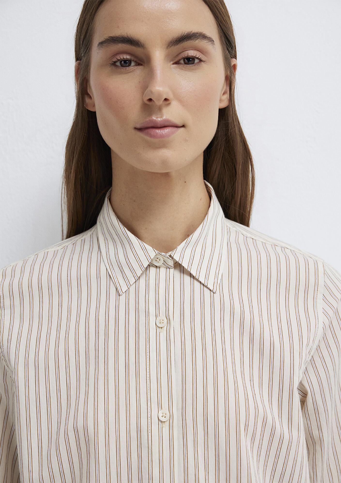 Mavi Çizgili Bej Gömlek Regular Fit / Normal Kesim 1211389-85431