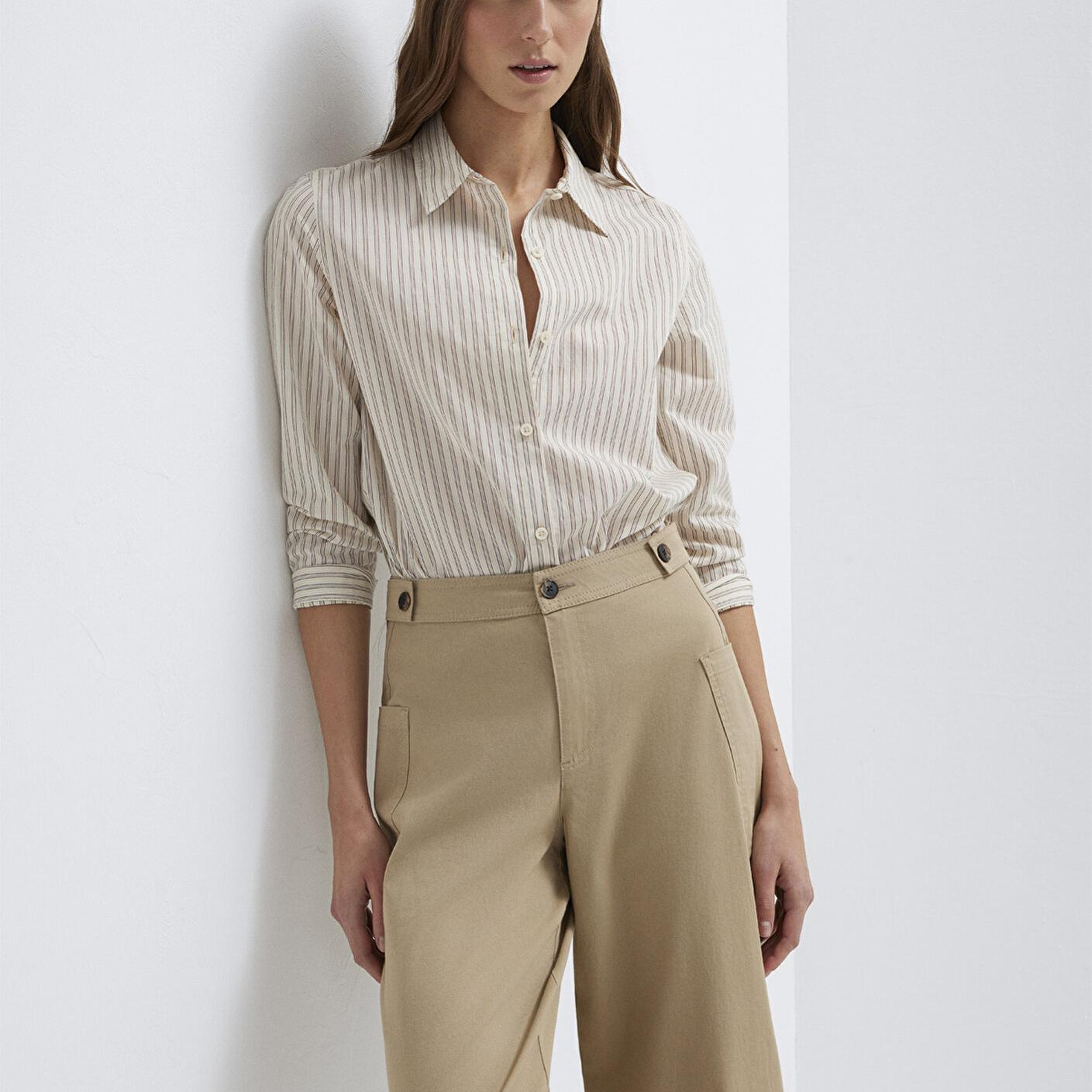 Mavi Çizgili Bej Gömlek Regular Fit / Normal Kesim 1211389-85431