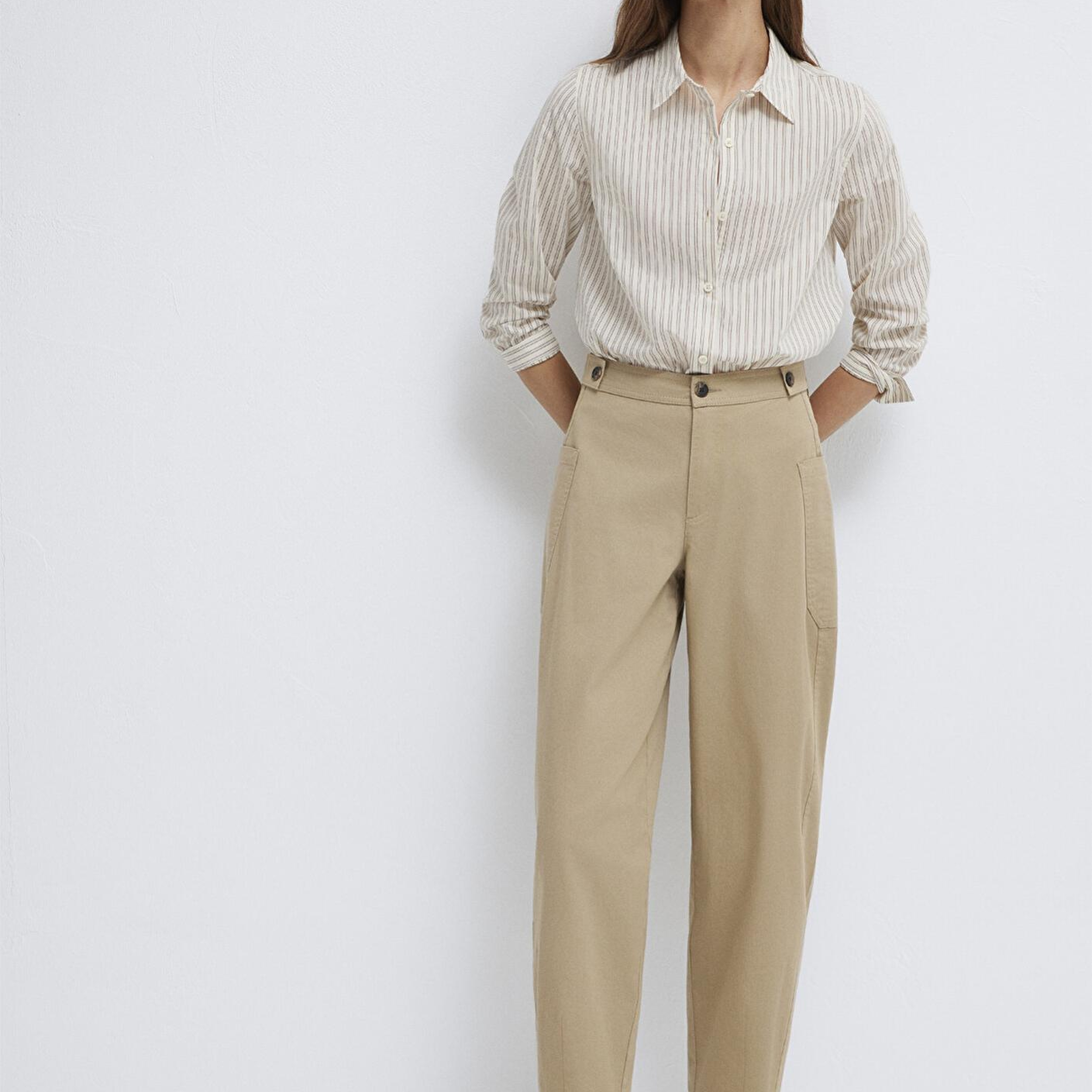 Mavi Çizgili Bej Gömlek Regular Fit / Normal Kesim 1211389-85431