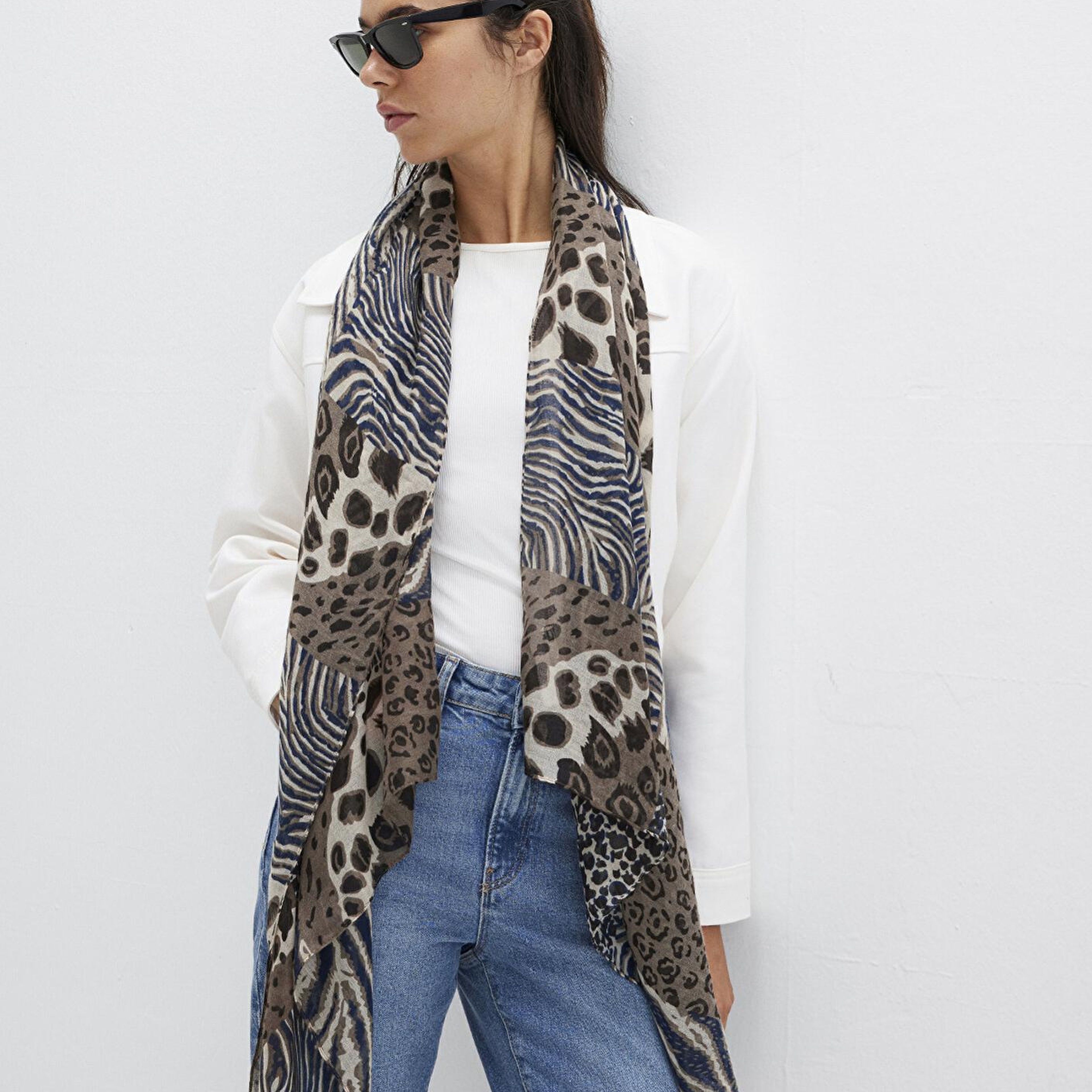 Mavi Leopar Desenli Şal 1913490-900