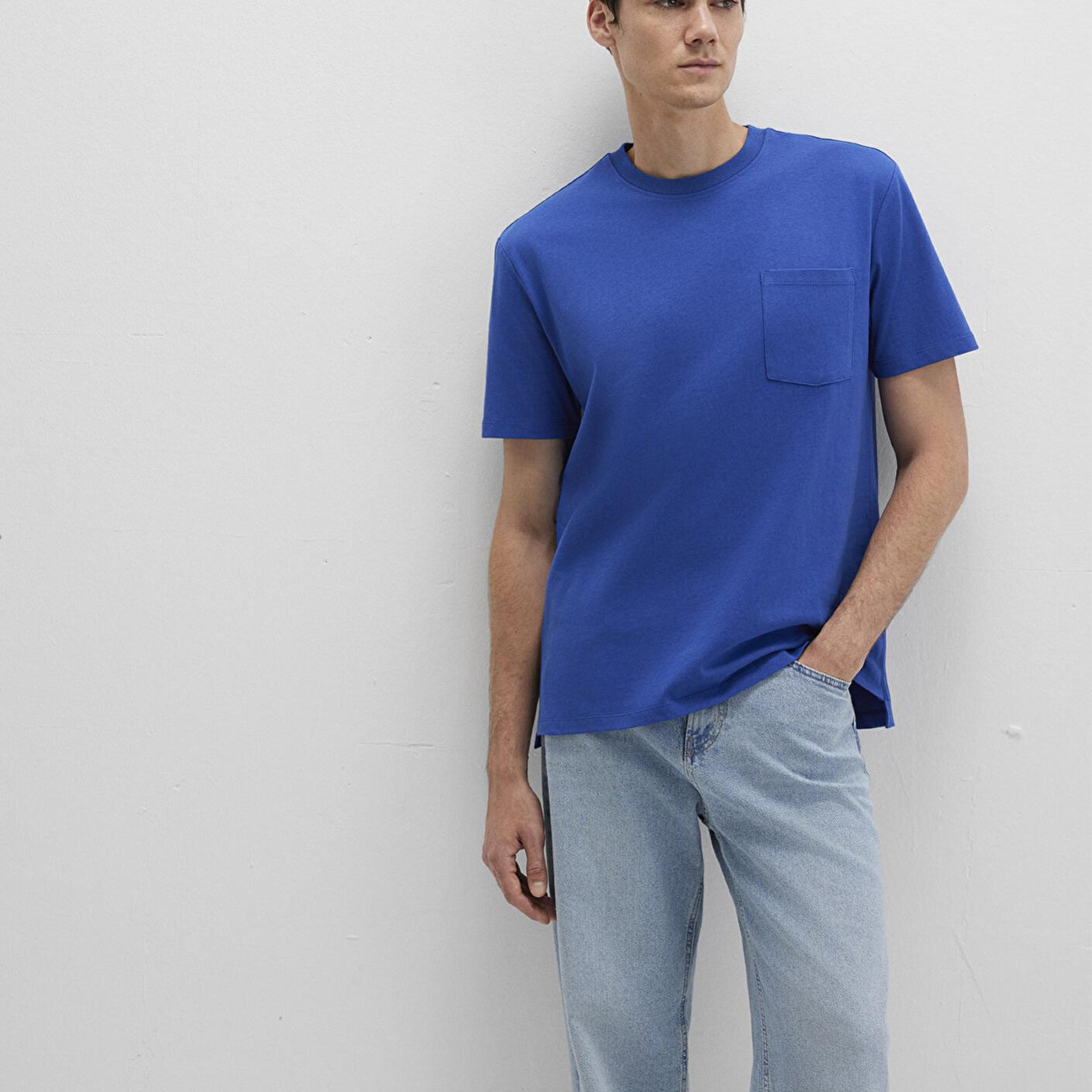 Mavi Cep Detaylı Mavi Basic Tişört Loose Fit / Bol Rahat Kesim 066248-70907