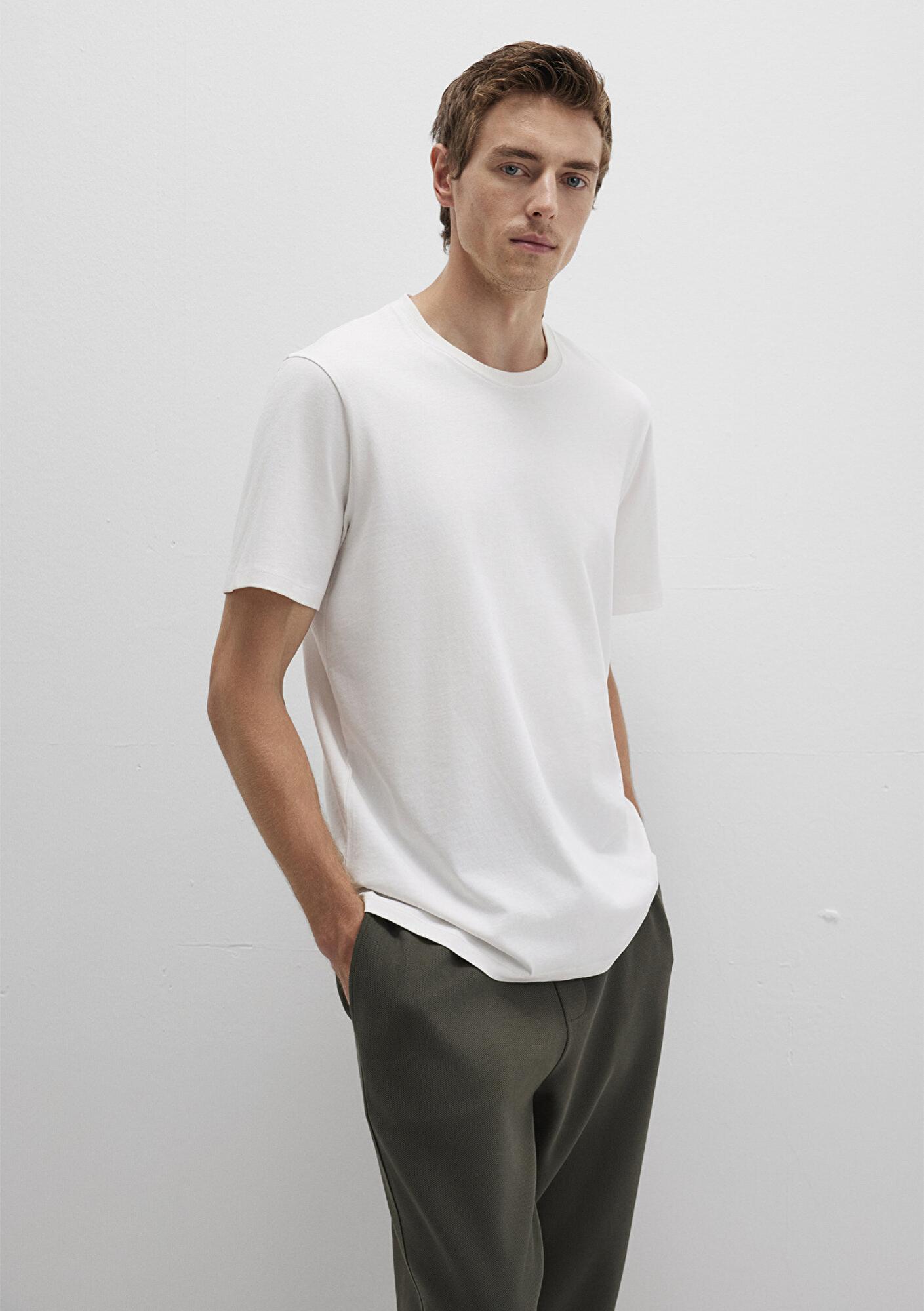 Mavi Bisiklet Yaka Beyaz Basic Tişört Regular Fit / Normal Kesim 0612863-70057