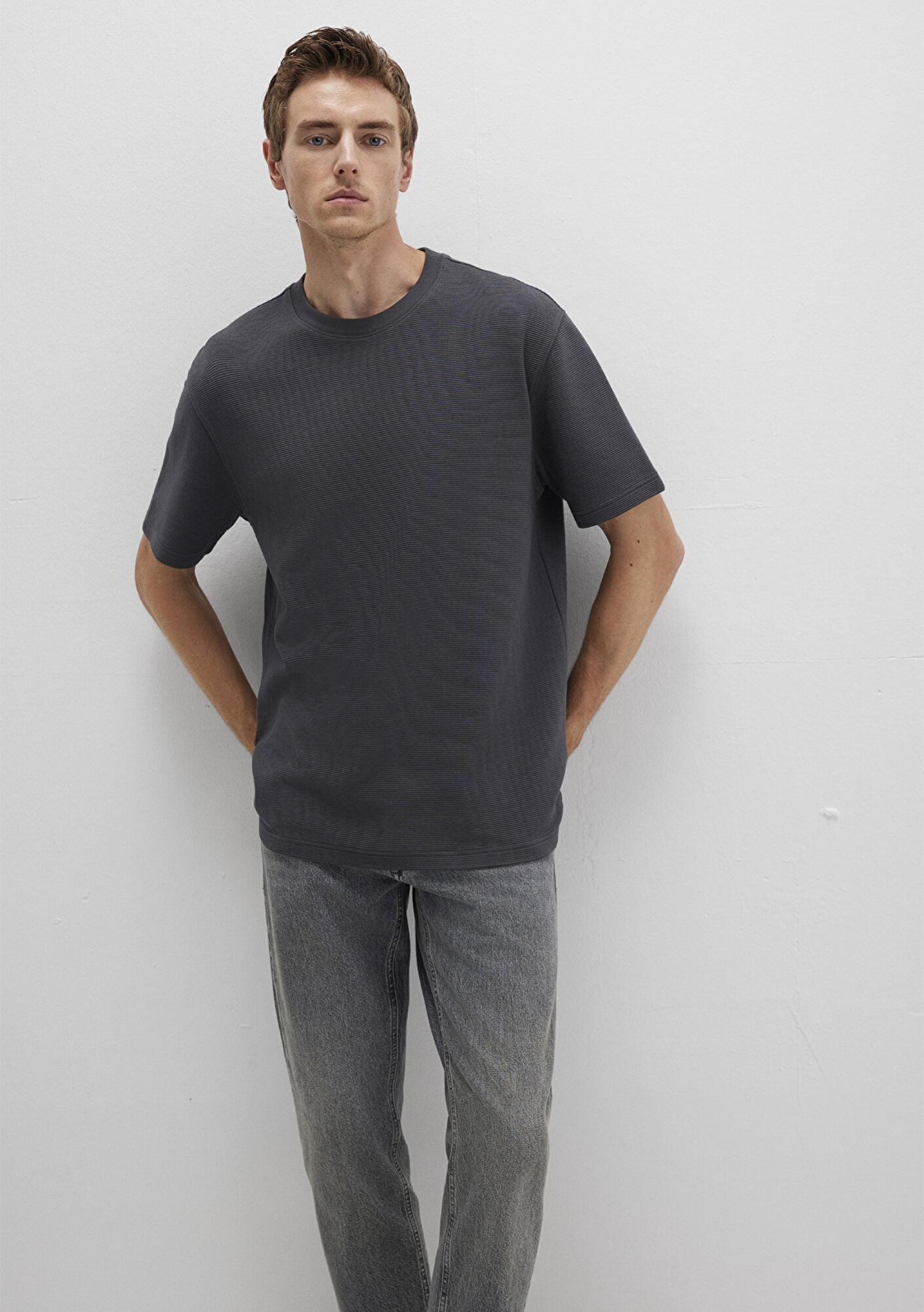 Mavi Dokulu Antrasit Basic Tişört Loose Fit / Bol Rahat Kesim 0612830-80106