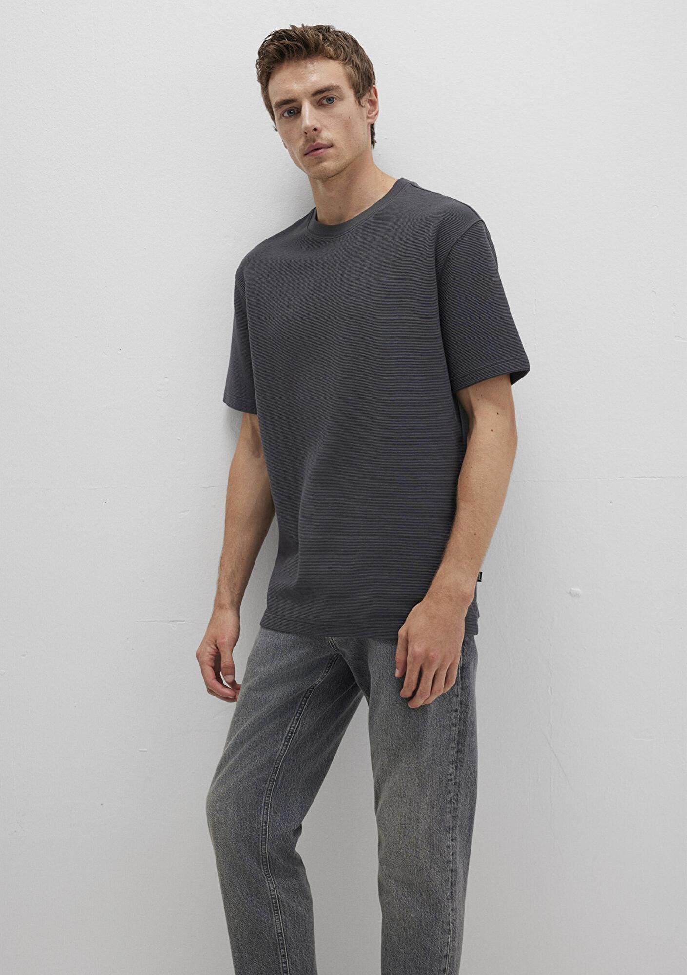 Mavi Dokulu Antrasit Basic Tişört Loose Fit / Bol Rahat Kesim 0612830-80106