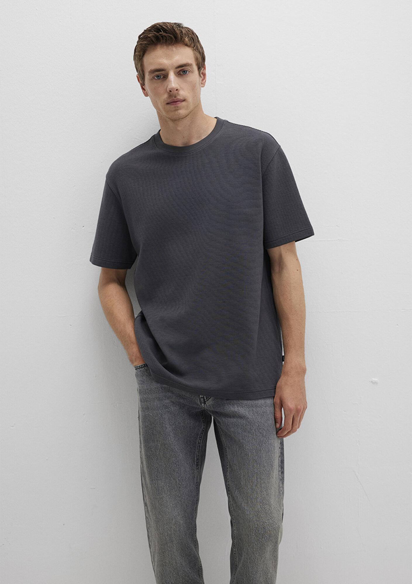 Mavi Dokulu Antrasit Basic Tişört Loose Fit / Bol Rahat Kesim 0612830-80106