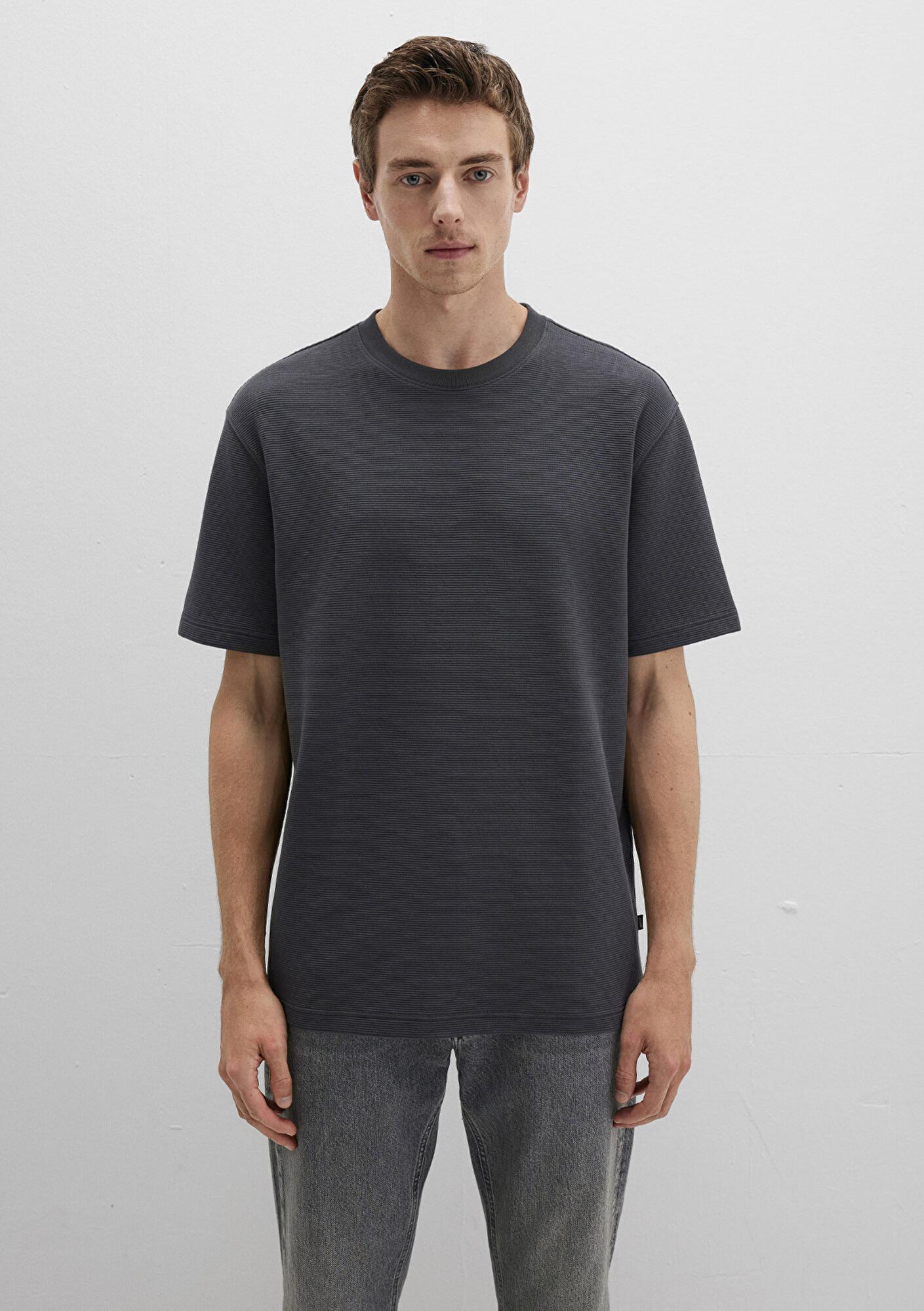 Mavi Dokulu Antrasit Basic Tişört Loose Fit / Bol Rahat Kesim 0612830-80106