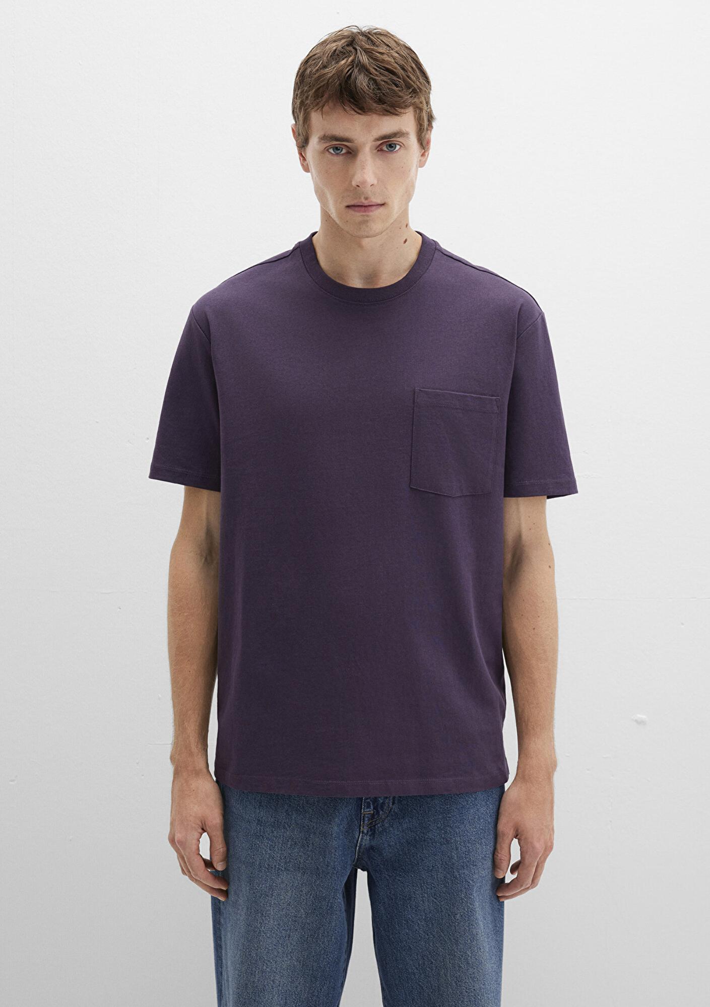 Mavi Cep Detaylı Mor Basic Tişört Loose Fit / Bol Rahat Kesim 066248-70688