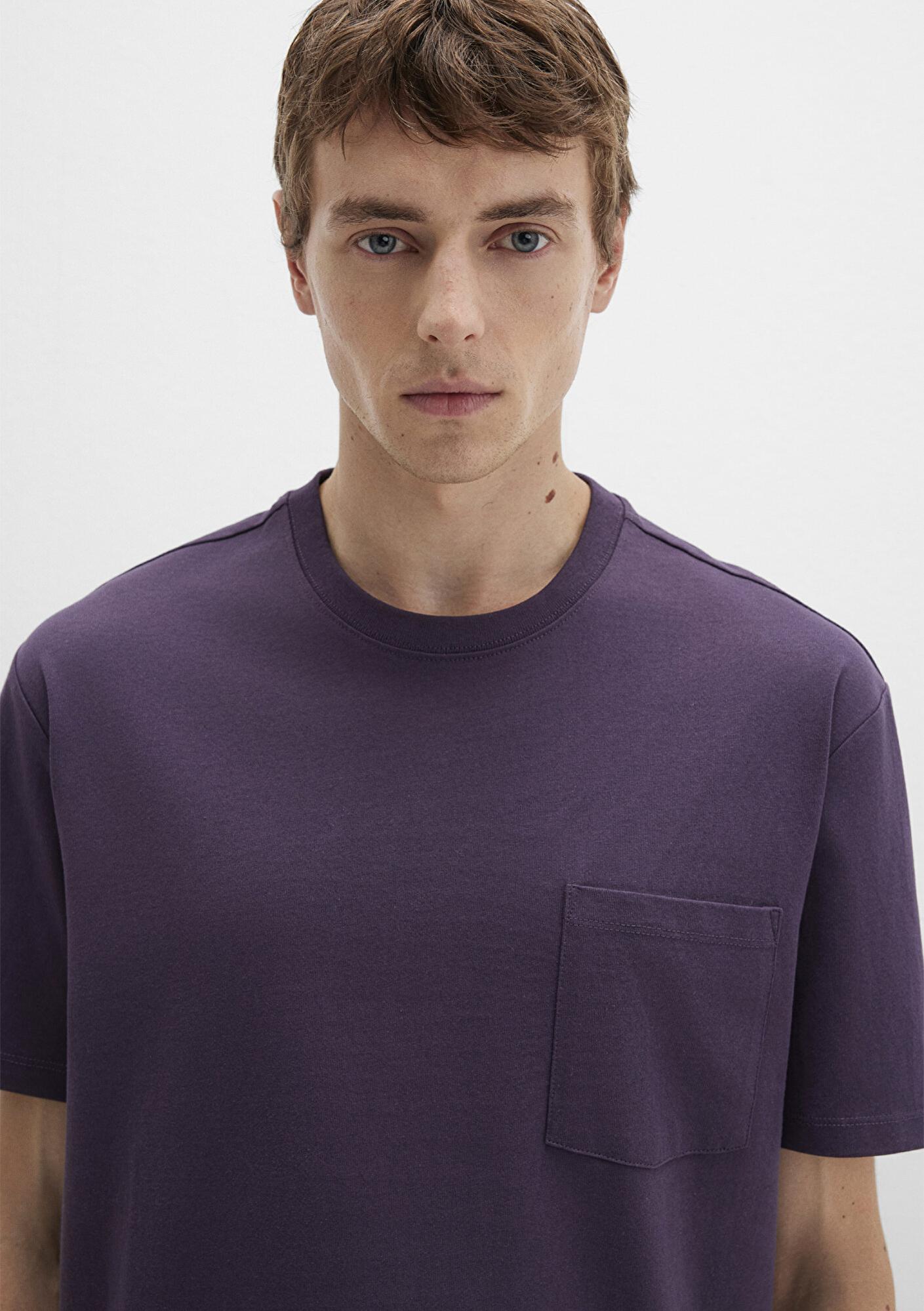 Mavi Cep Detaylı Mor Basic Tişört Loose Fit / Bol Rahat Kesim 066248-70688