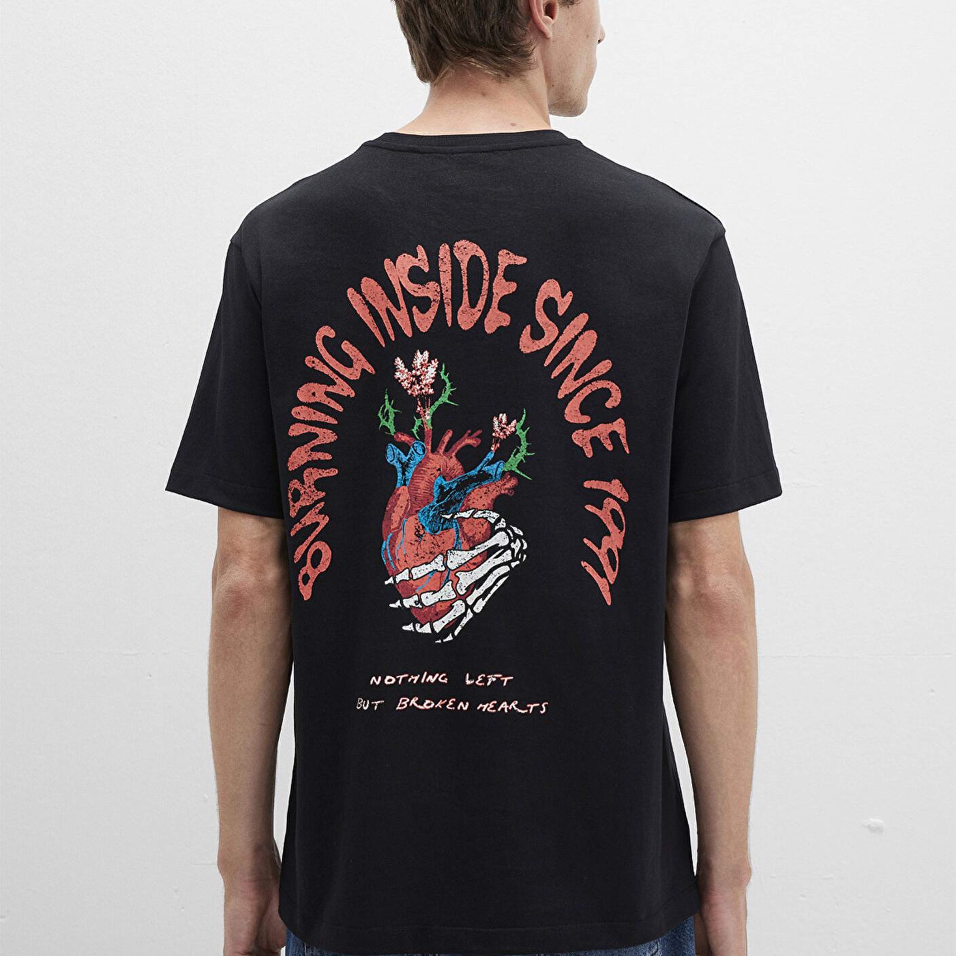 Mavi Sırt Baskılı Siyah Tişört Loose Fit / Bol Rahat Kesim 0612931-900