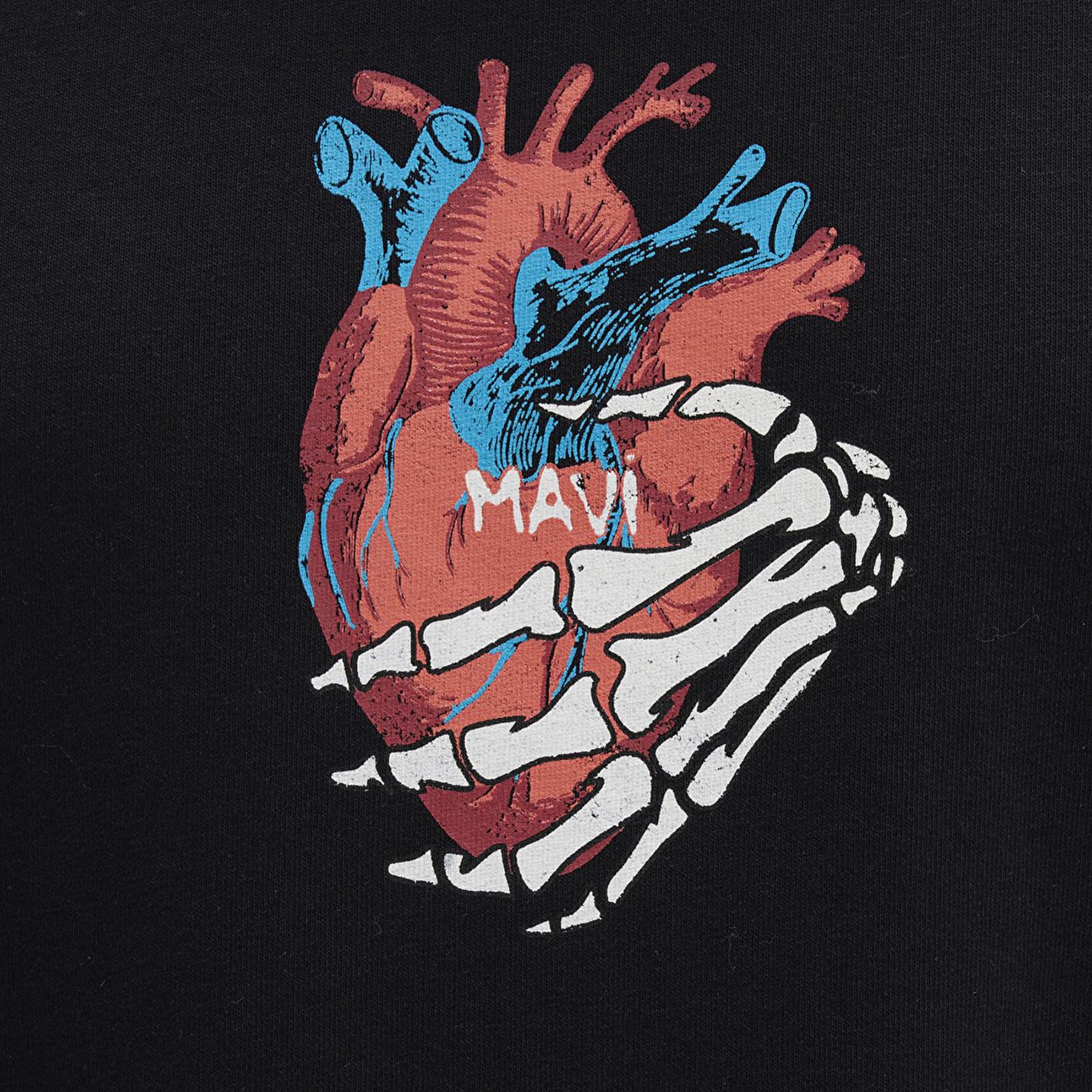 Mavi Sırt Baskılı Siyah Tişört Loose Fit / Bol Rahat Kesim 0612931-900