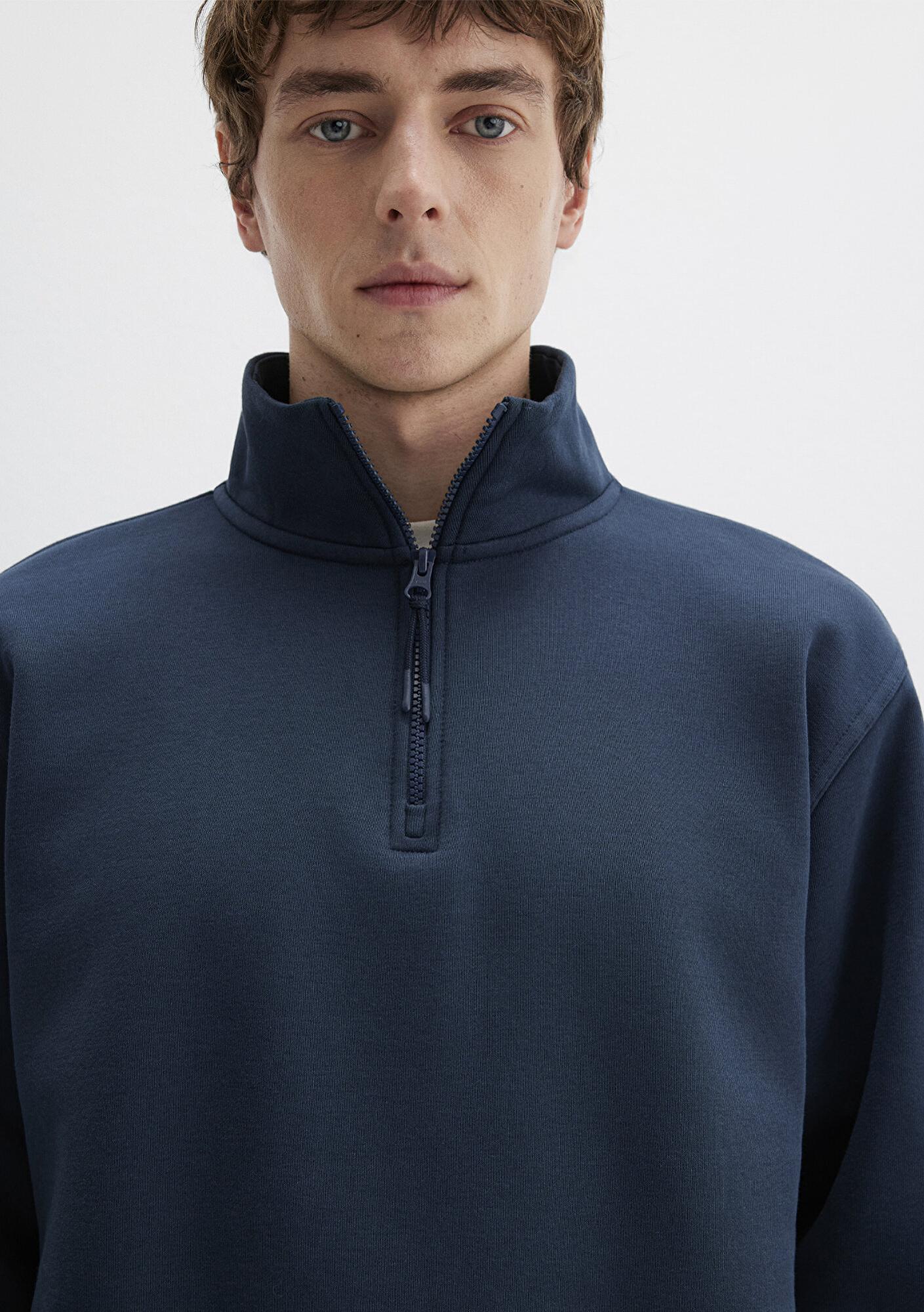 Mavi Yarı Fermuarlı Lacivert Basic Sweatshirt 0S10278-70490