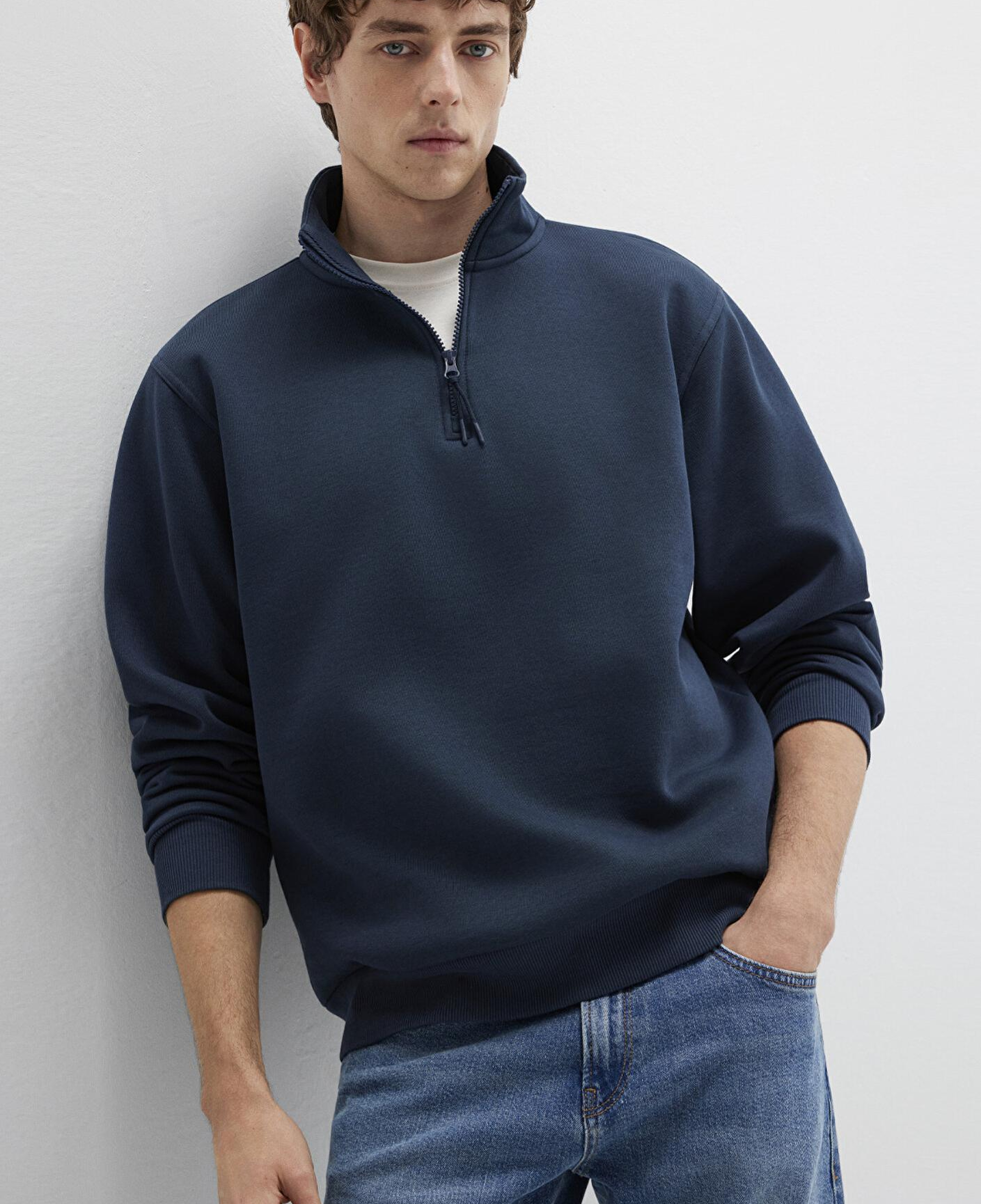 Mavi Yarı Fermuarlı Lacivert Basic Sweatshirt 0S10278-70490