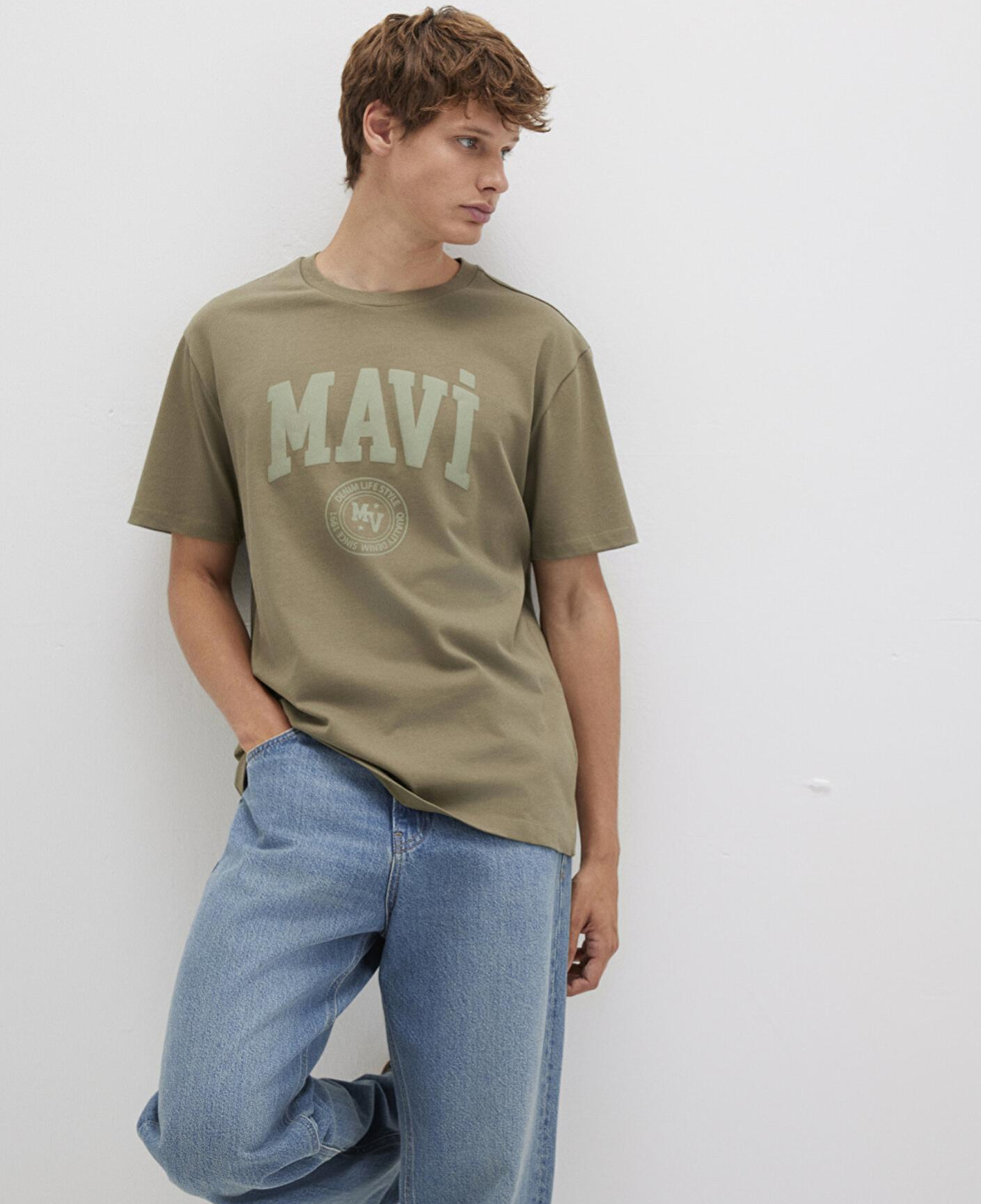 Mavi Mavi Logo Baskılı Haki Tişört Loose Fit / Bol Rahat Kesim 0612897-71816