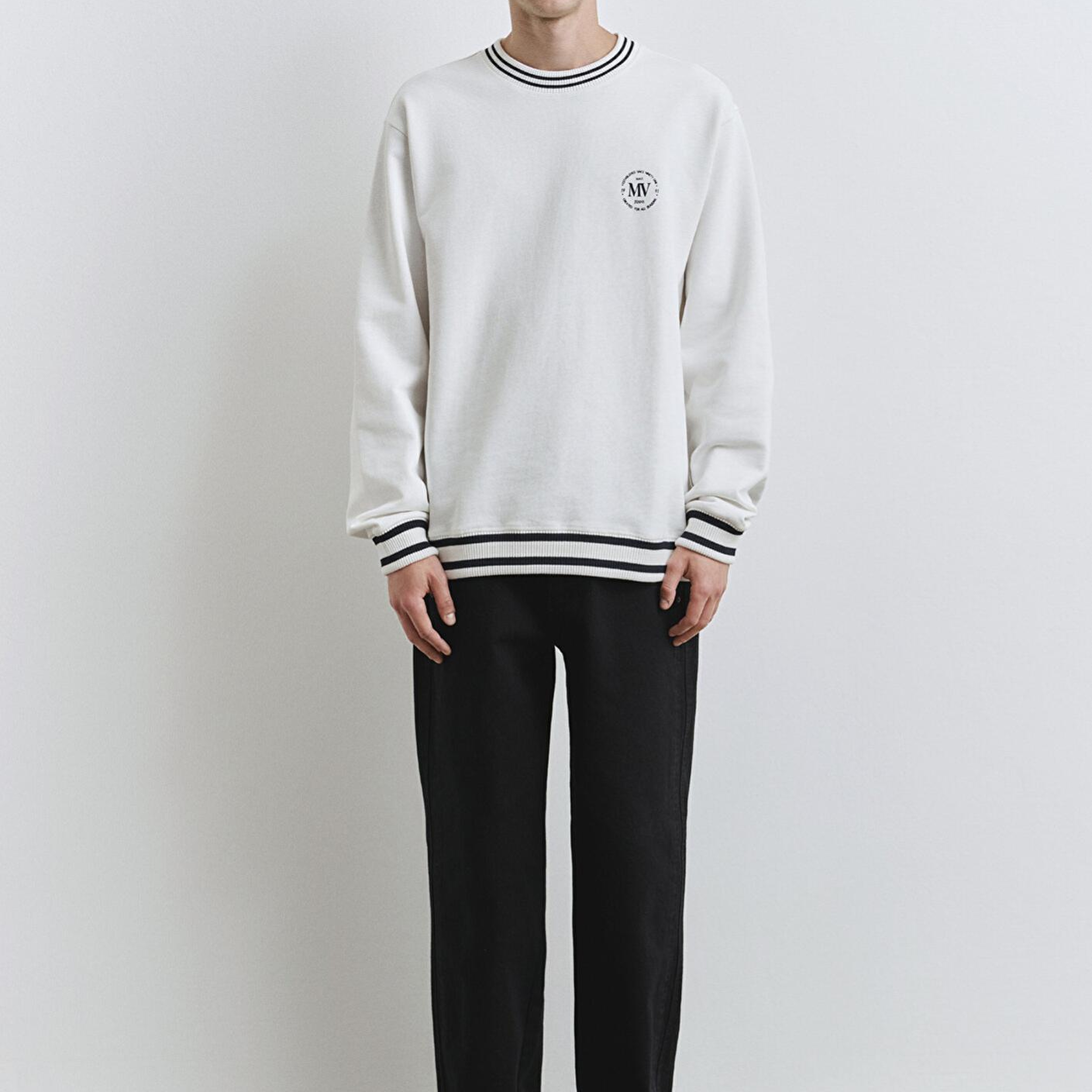 Mavi Şerit Detaylı Beyaz Sweatshirt 0S10378-70057