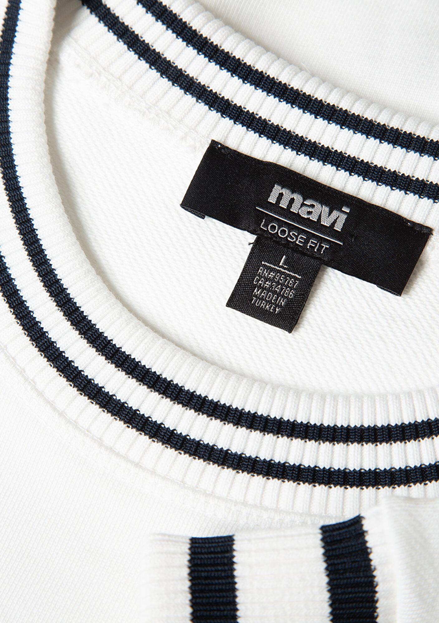 Mavi Şerit Detaylı Beyaz Sweatshirt 0S10378-70057