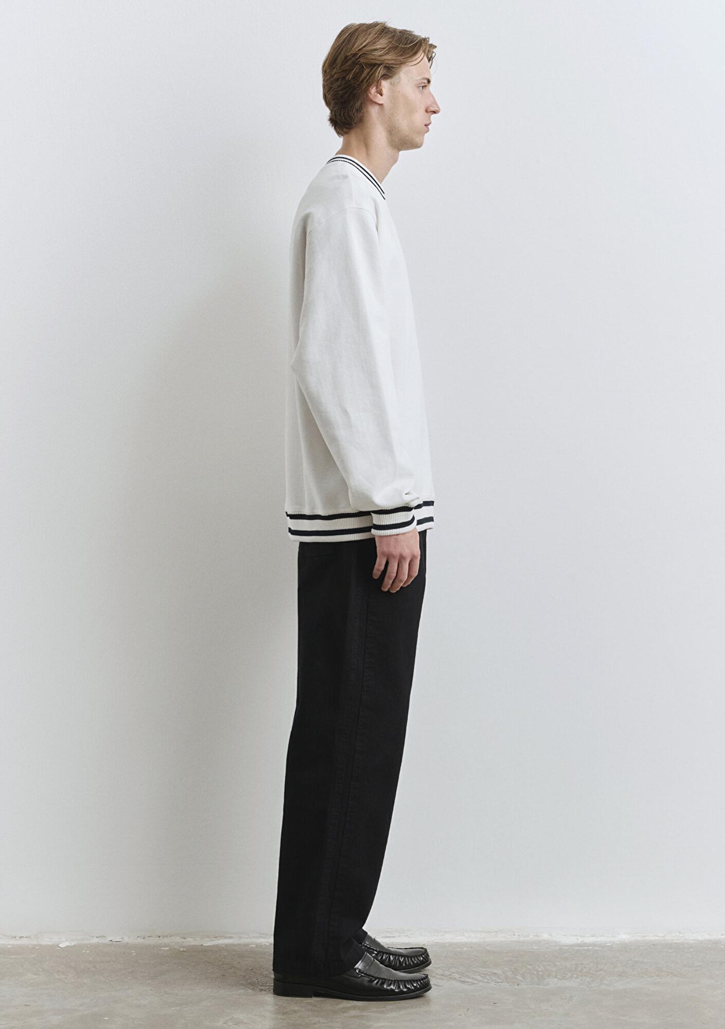 Mavi Şerit Detaylı Beyaz Sweatshirt 0S10378-70057