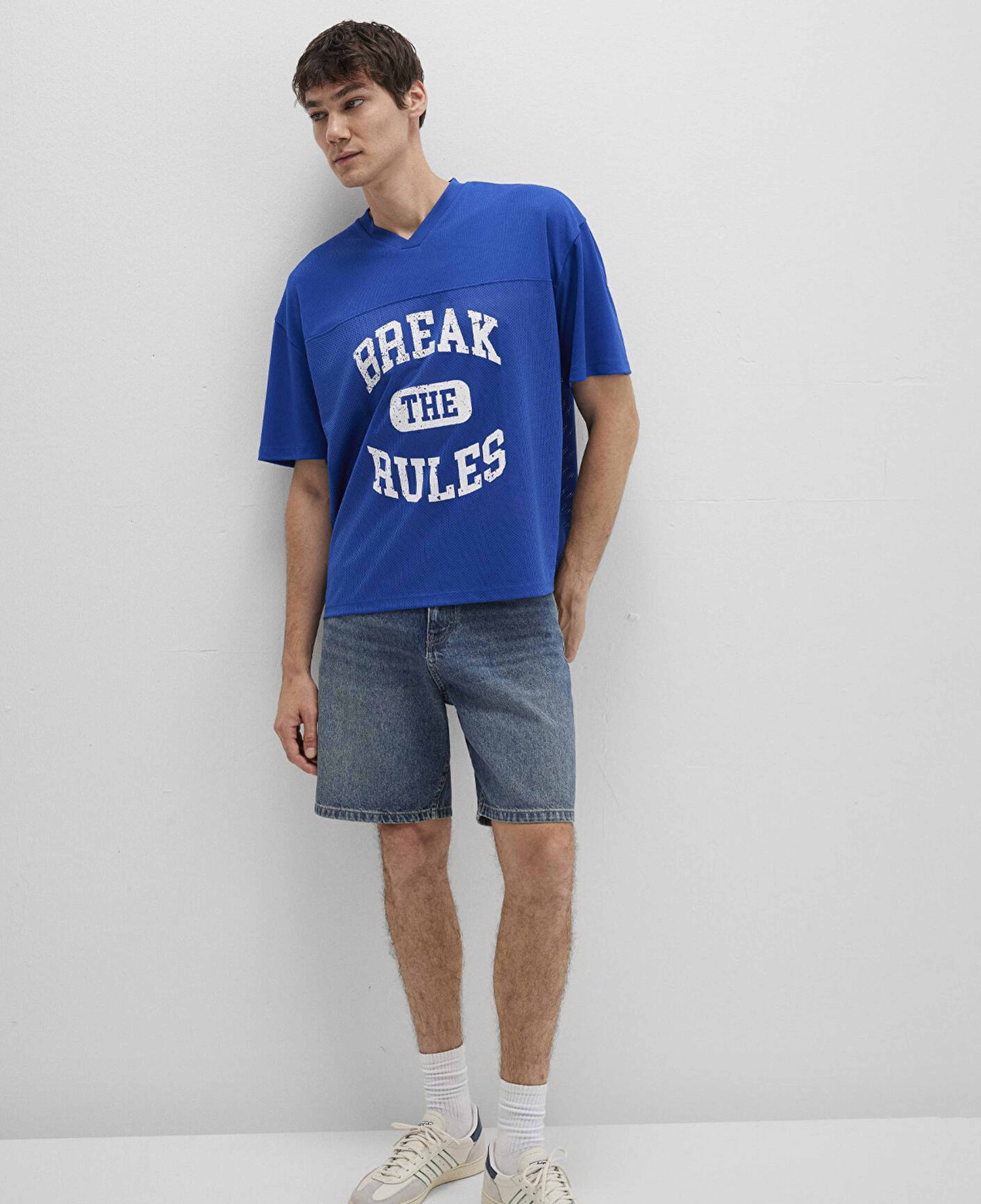 Mavi Baskılı Mavi Tişört Relaxed Fit / Rahat Kesim 0612849-70907