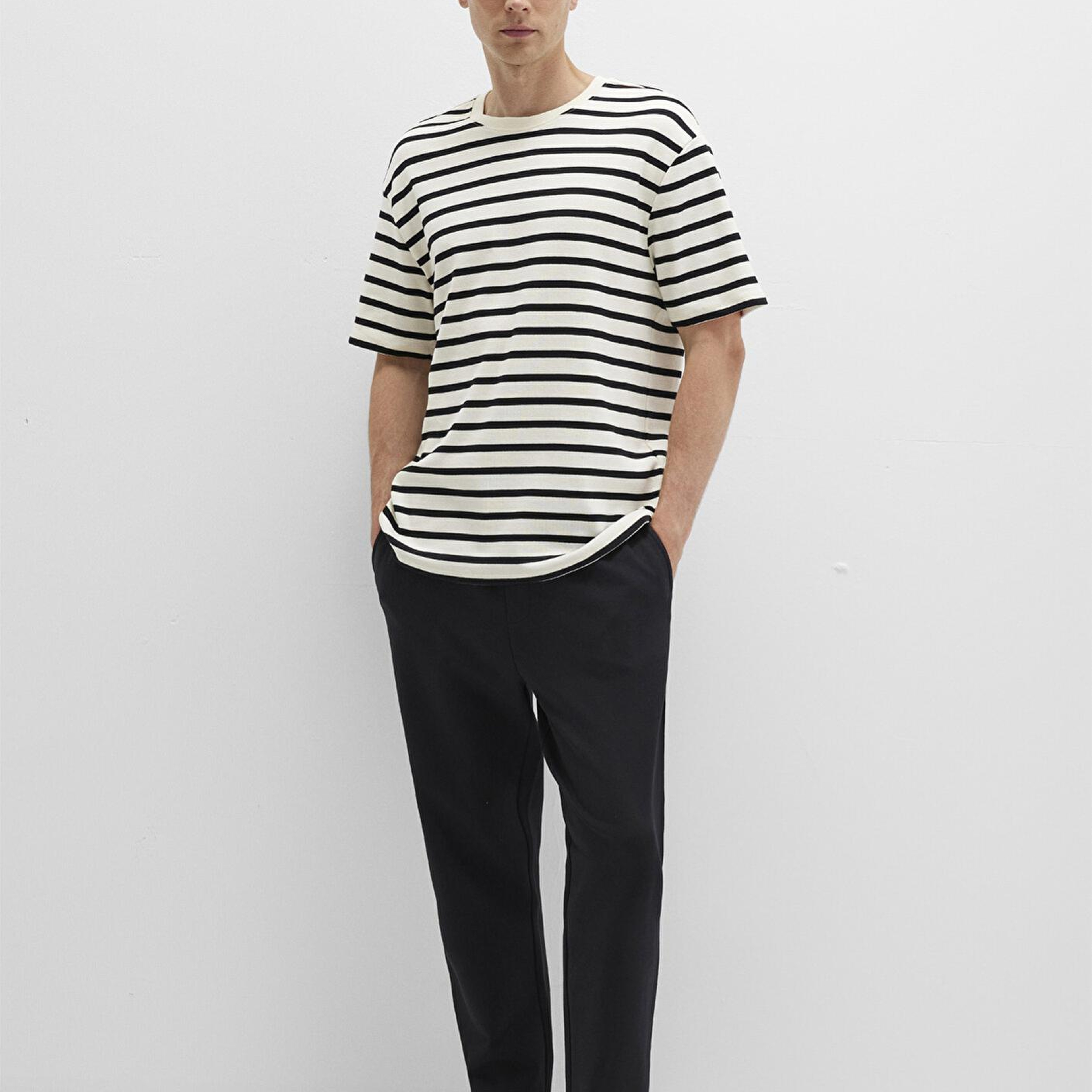 Mavi Mavi Black Siyah Çizgili Ekru Tişört Loose Fit / Bol Rahat Kesim 0612860-900