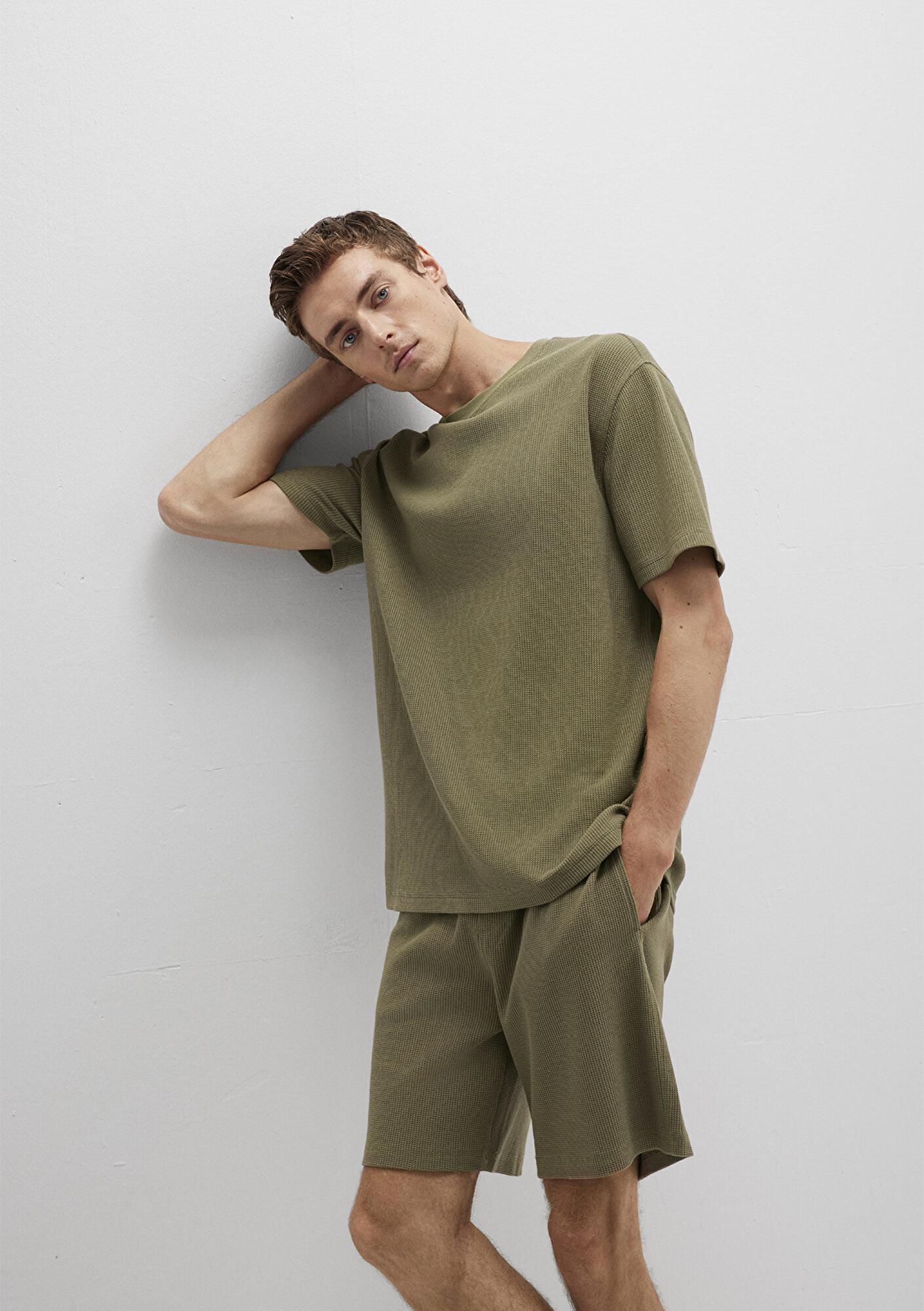 Mavi Dokulu Haki Basic Tişört Loose Fit / Bol Rahat Kesim 0612829-71816