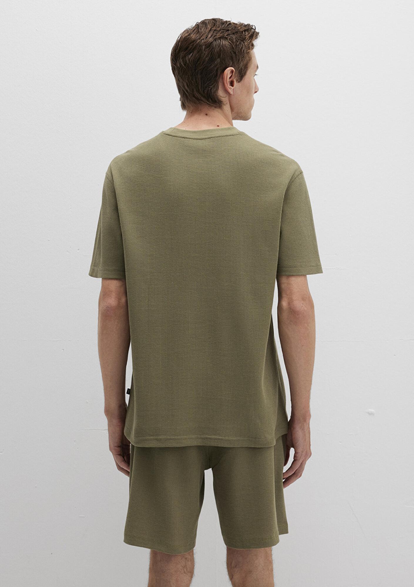 Mavi Dokulu Haki Basic Tişört Loose Fit / Bol Rahat Kesim 0612829-71816