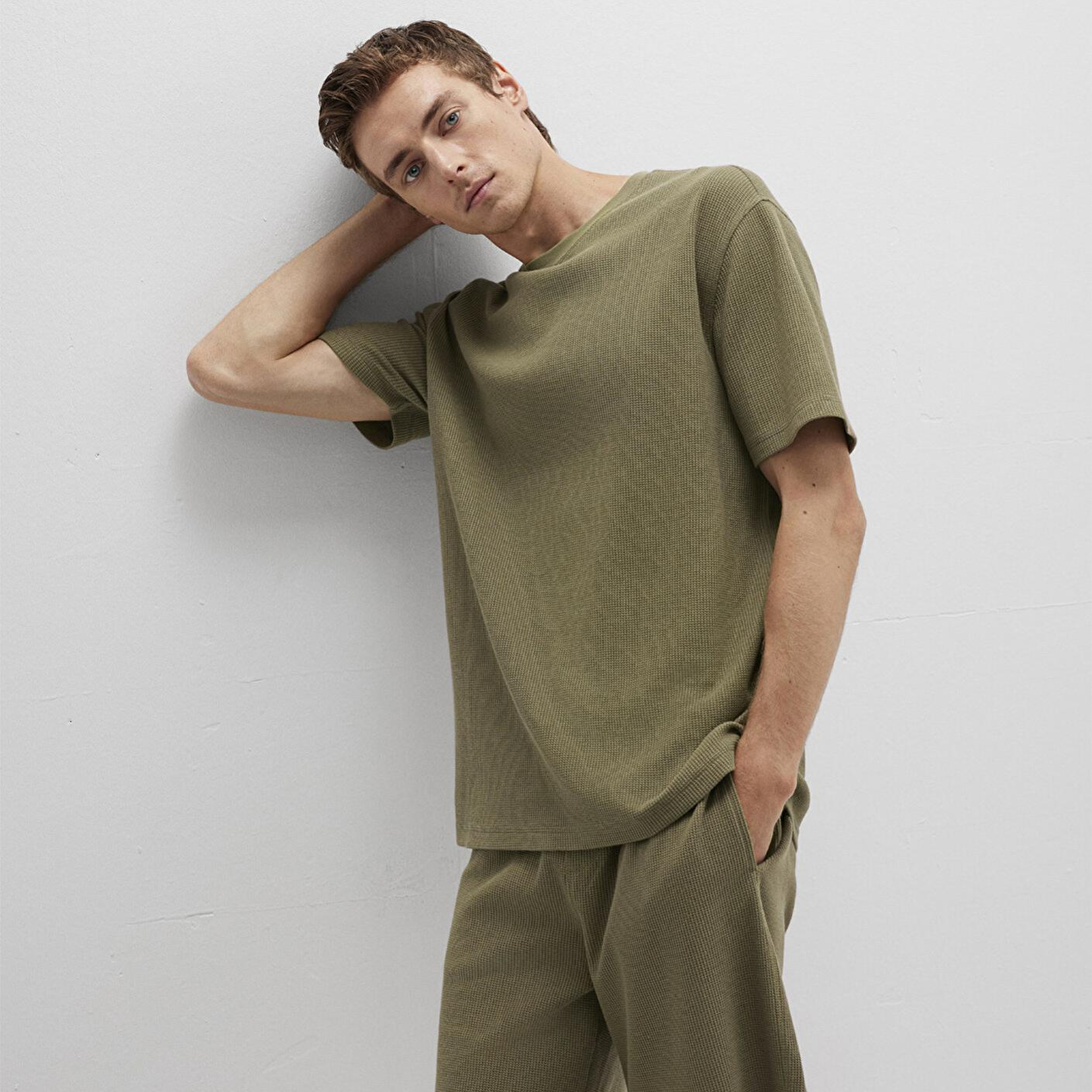 Mavi Dokulu Haki Basic Tişört Loose Fit / Bol Rahat Kesim 0612829-71816