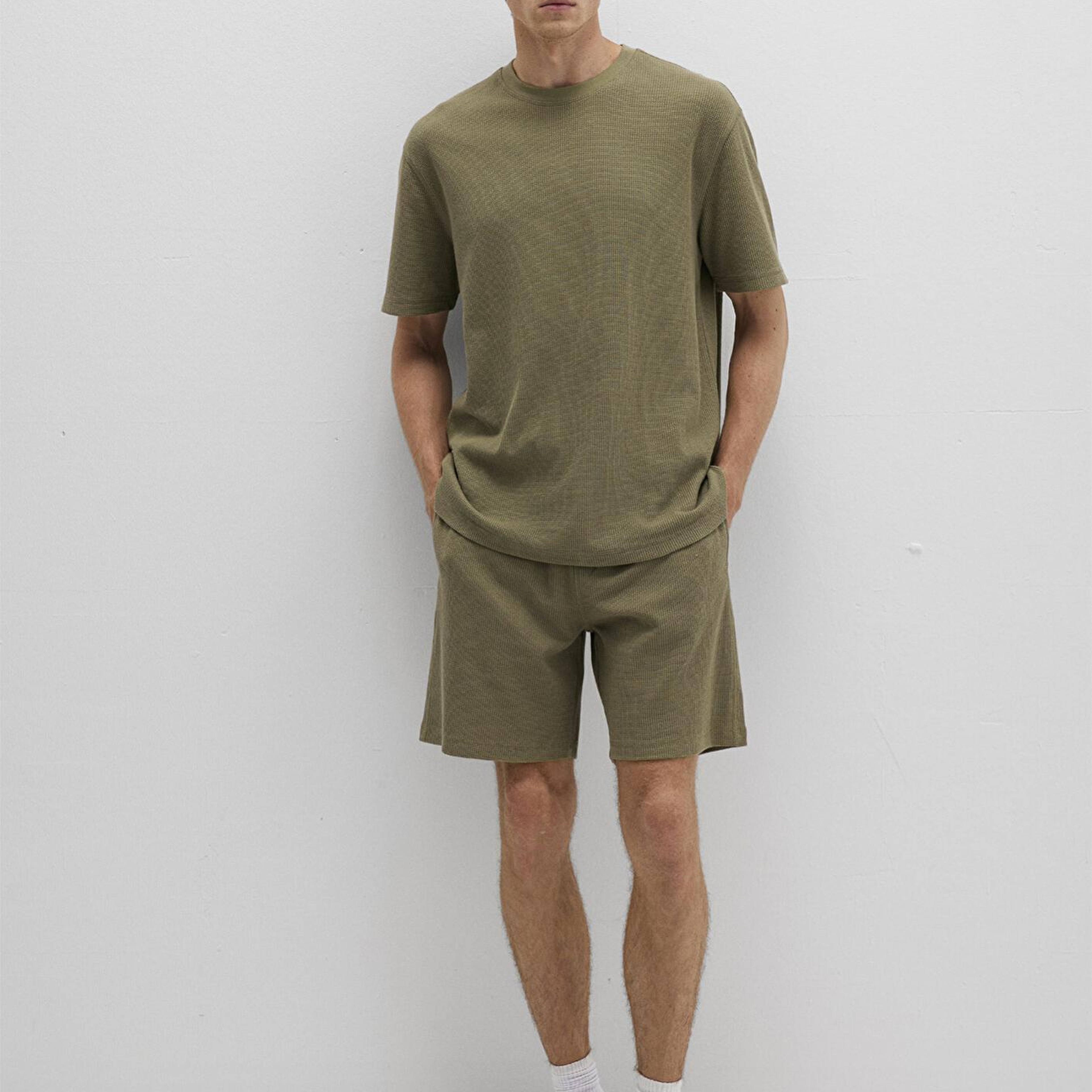 Mavi Dokulu Haki Basic Tişört Loose Fit / Bol Rahat Kesim 0612829-71816