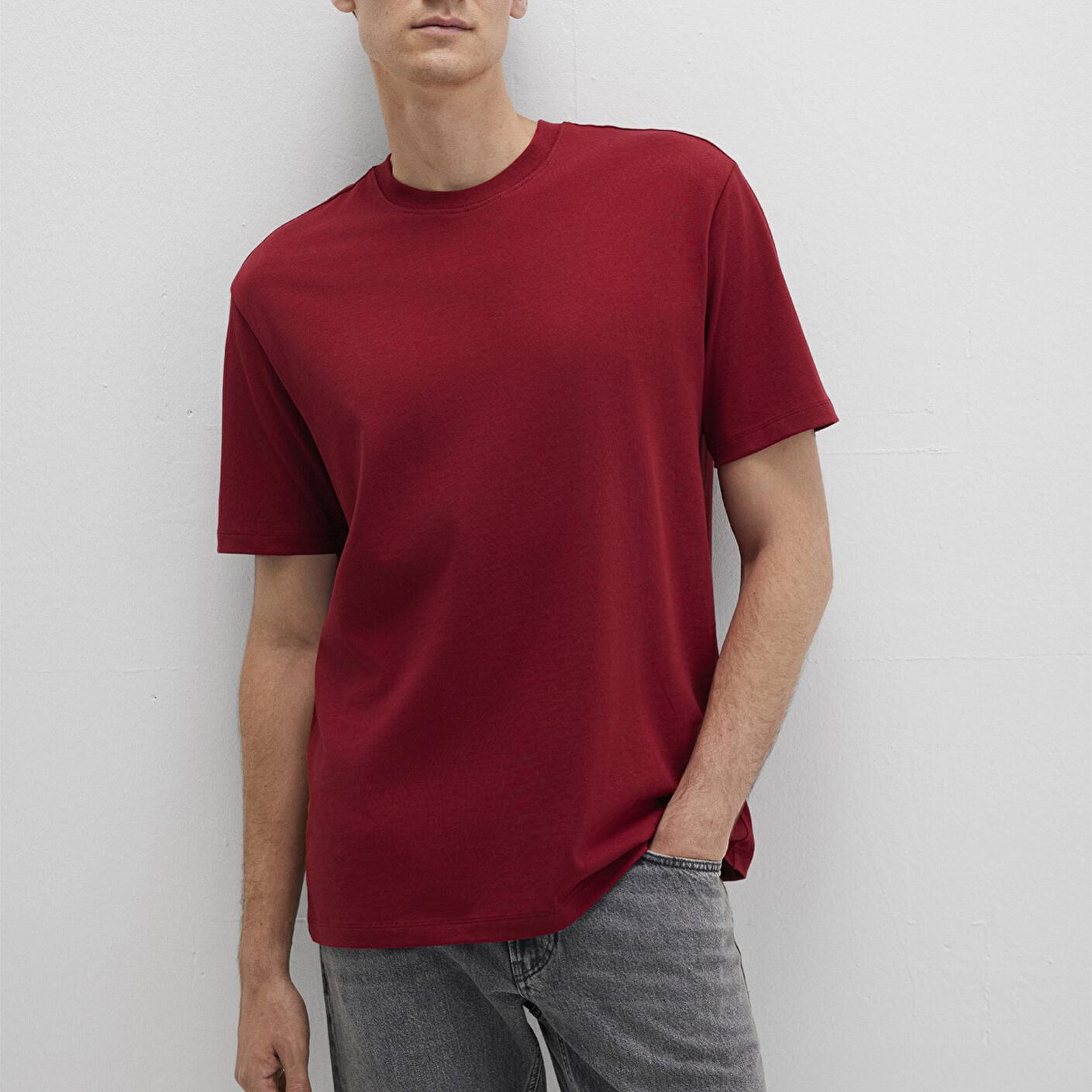 Mavi Kırmızı Basic Tişört Loose Fit / Bol Rahat Kesim 066249-89065