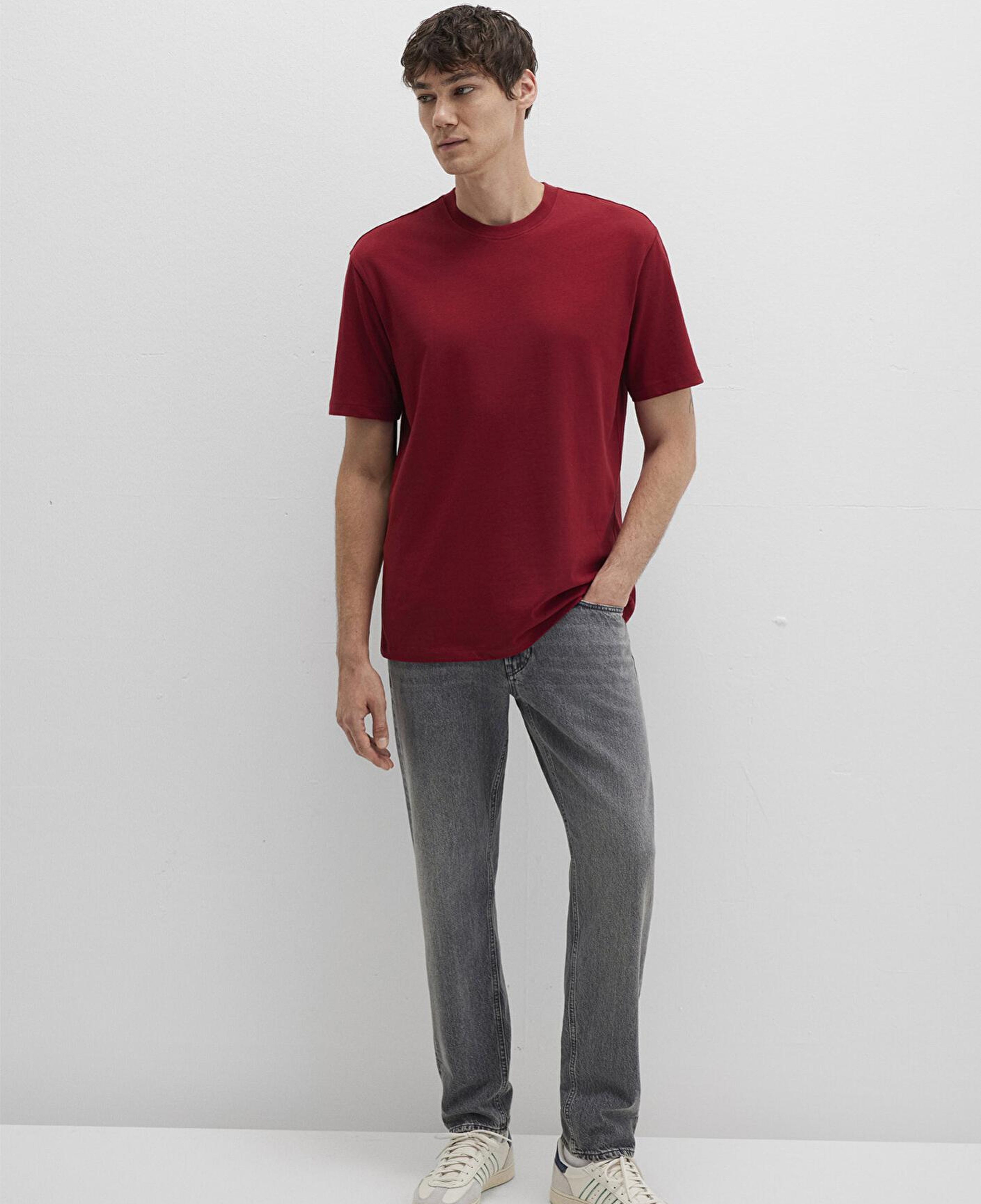 Mavi Kırmızı Basic Tişört Loose Fit / Bol Rahat Kesim 066249-89065